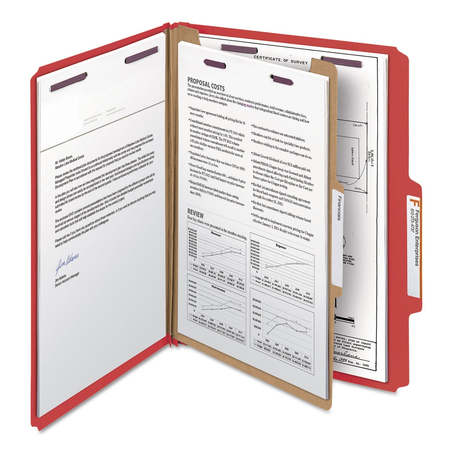 Smead Four-Section Pressboard Top Tab Classification Folders, Four SafeSHIELD Fasteners, 1 Divider, Letter Size, Bright Red, 10/Box