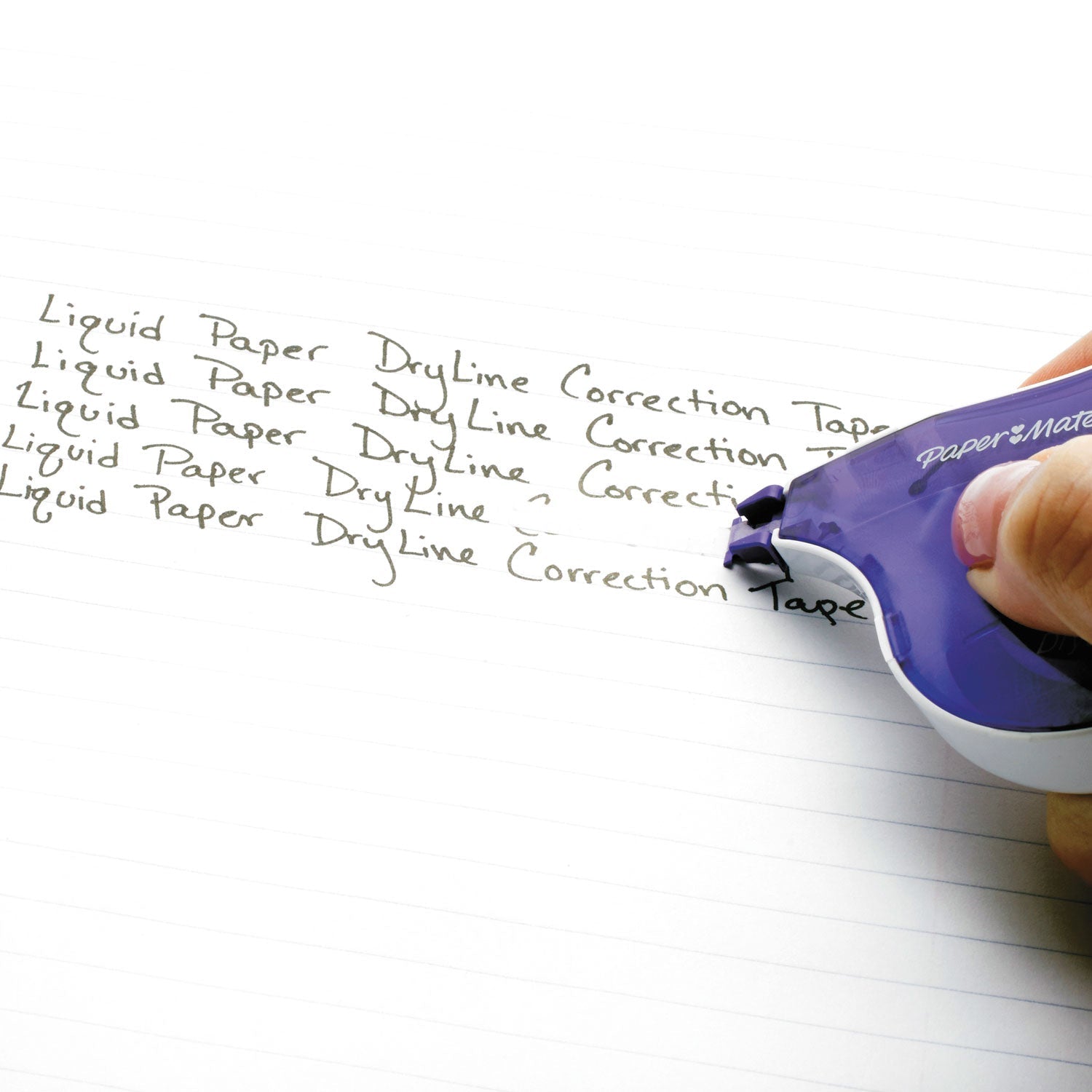 Paper Mate® Liquid Paper® DryLine Correction Tape, Non-Refillable, Green/Purple Applicators, 0.17" x 472", 10/Pack