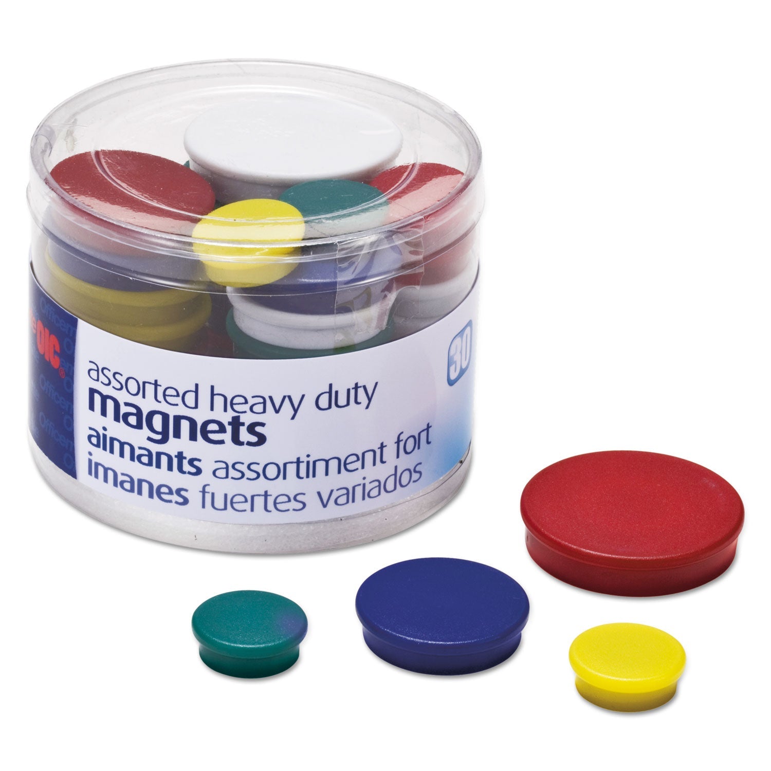 Officemate Assorted Heavy-Duty Magnets, Circles, Assorted Sizes And Colors, 30/tub