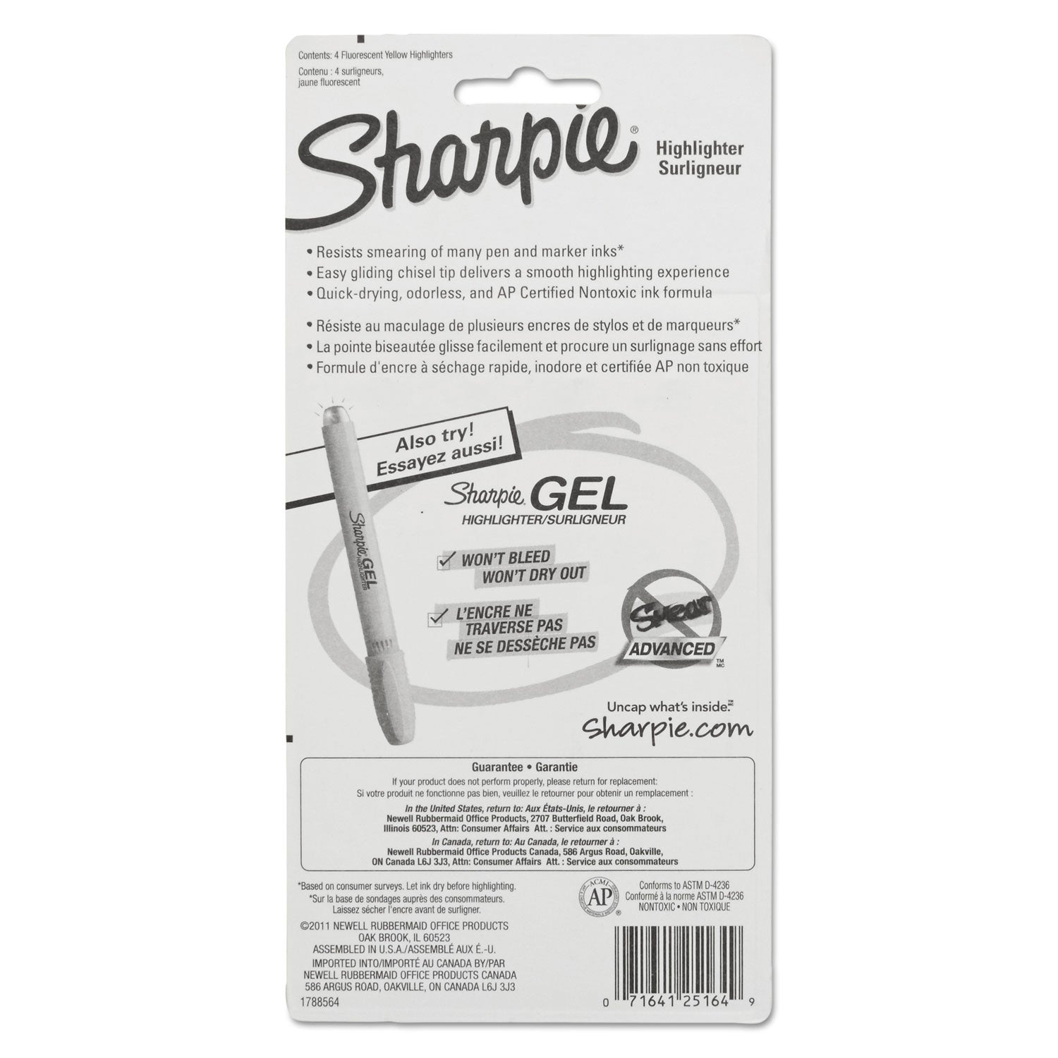 Sharpie® Tank Style Highlighters, Fluorescent Yellow Ink, Chisel Tip, Yellow Barrel, 4/set