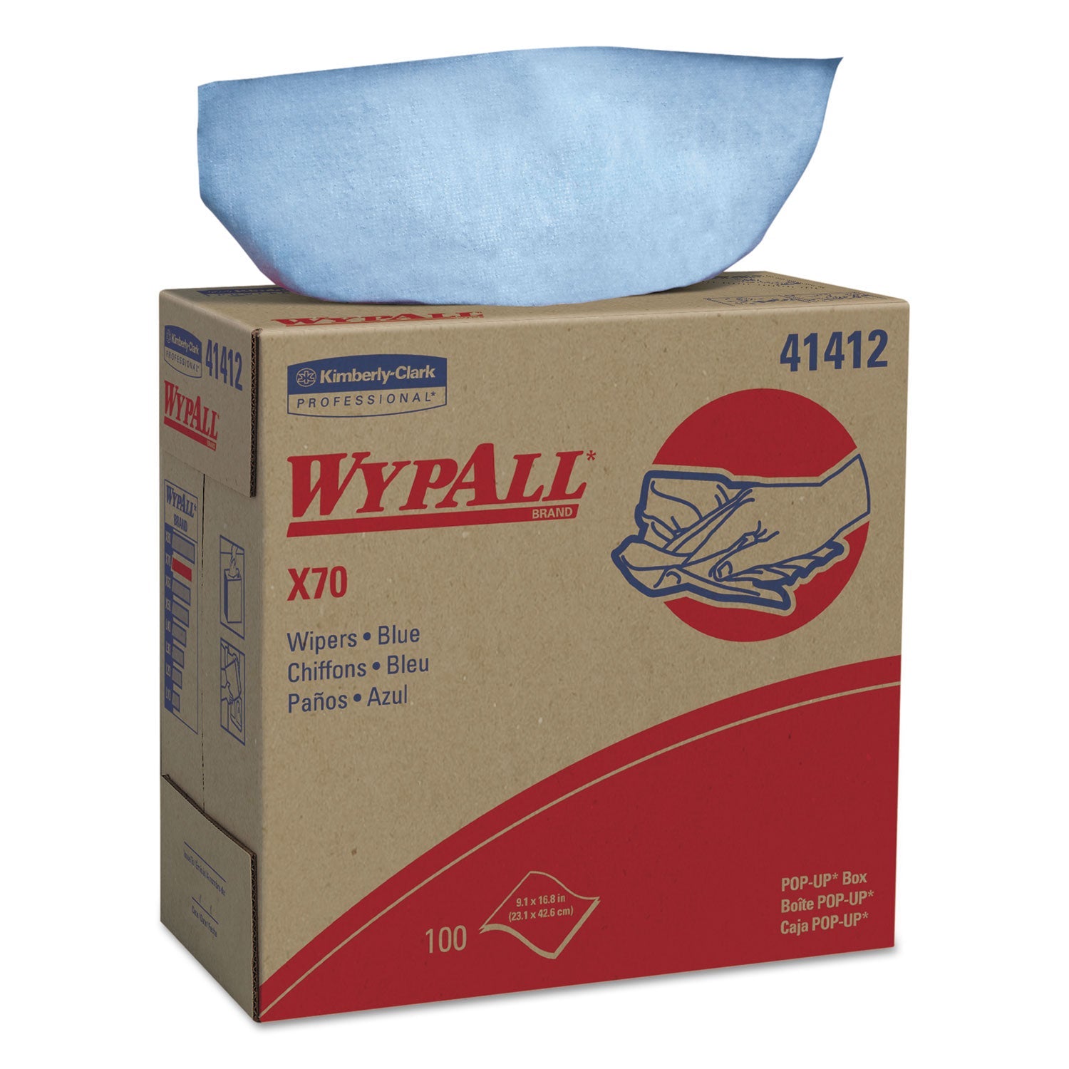 WypAll® X70 Cloths, POP-UP Box, 9.13 x 16.8, Blue, 100/Box, 10 Boxes/Carton - Bloom Skins