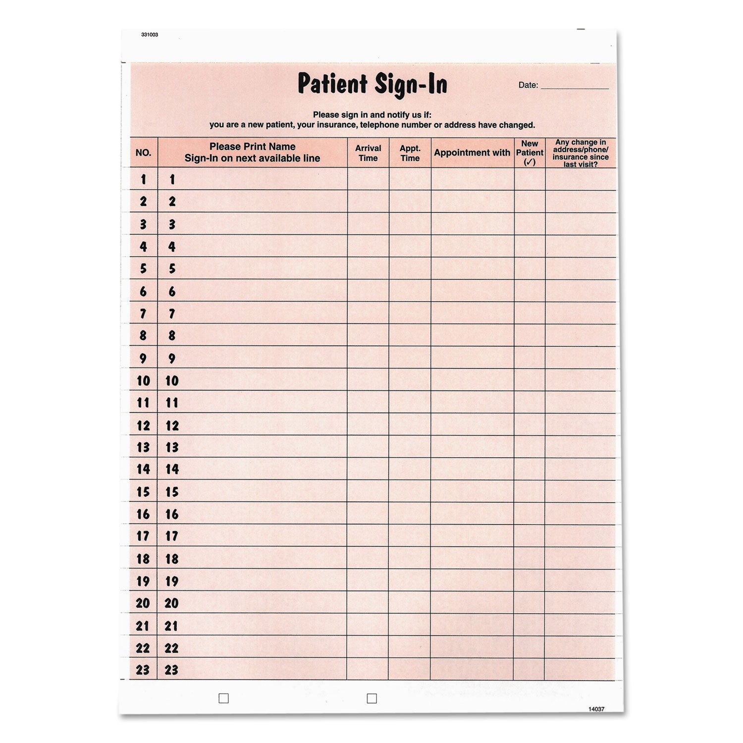 Tabbies® Patient Sign-In Label Forms, Two-Part Carbon, 8.5 x 11.63, Salmon Sheets, 125 Forms Total