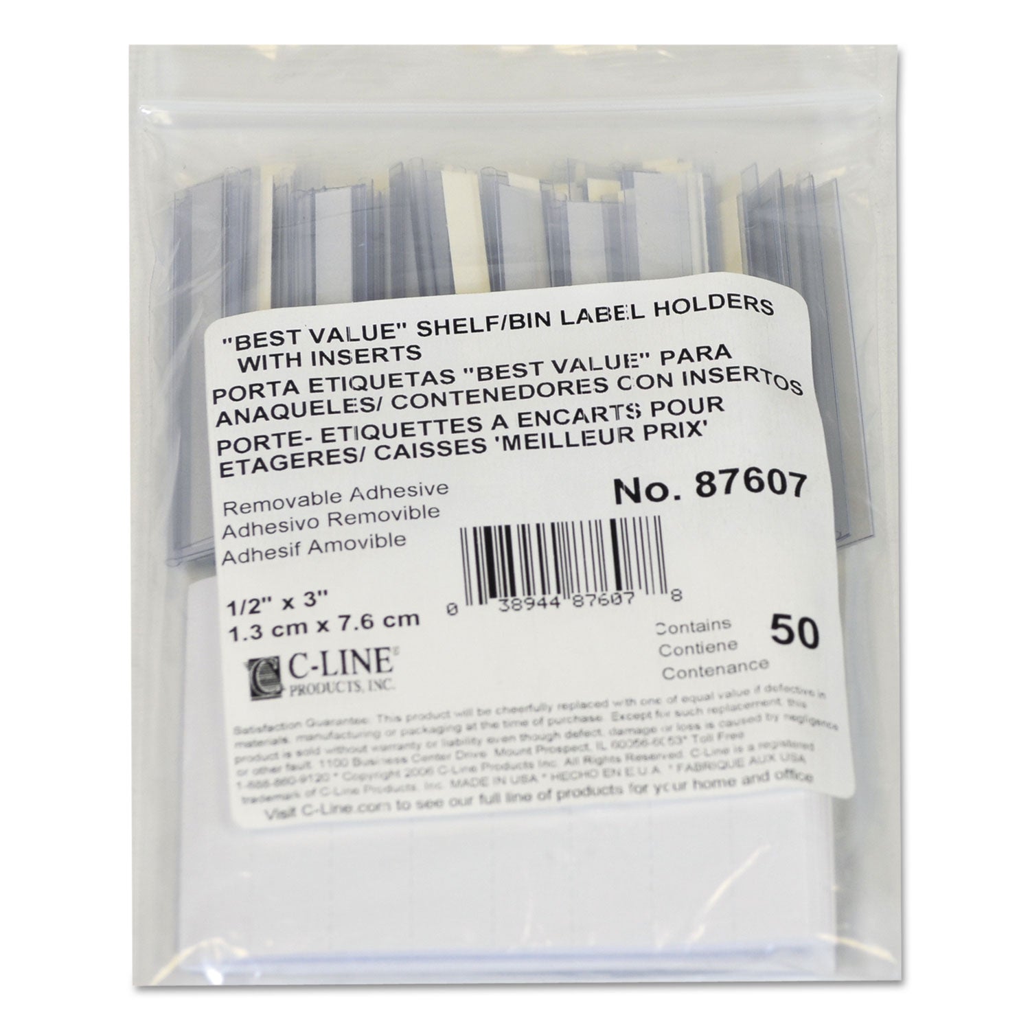 C-Line® Self-Adhesive Label Holders, Top Load, 0.5 x 3, Clear, 50/Pack