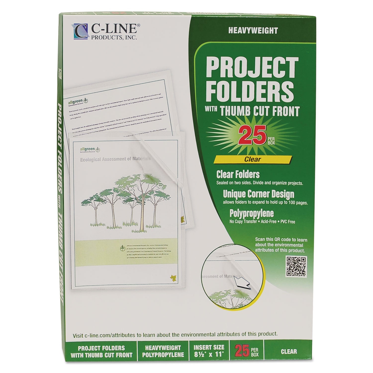 C-Line® Specialty Project Folders, Letter Size, Clear, 25/box