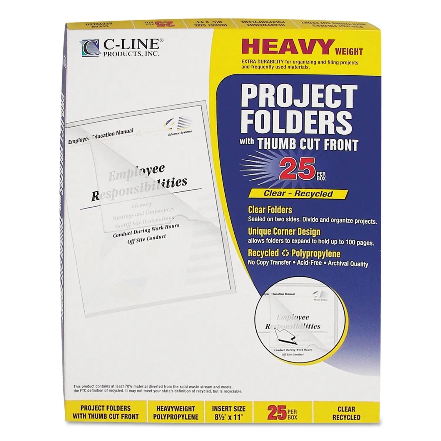 C-Line® Poly Project Folders, Letter Size, Clear, 25/box