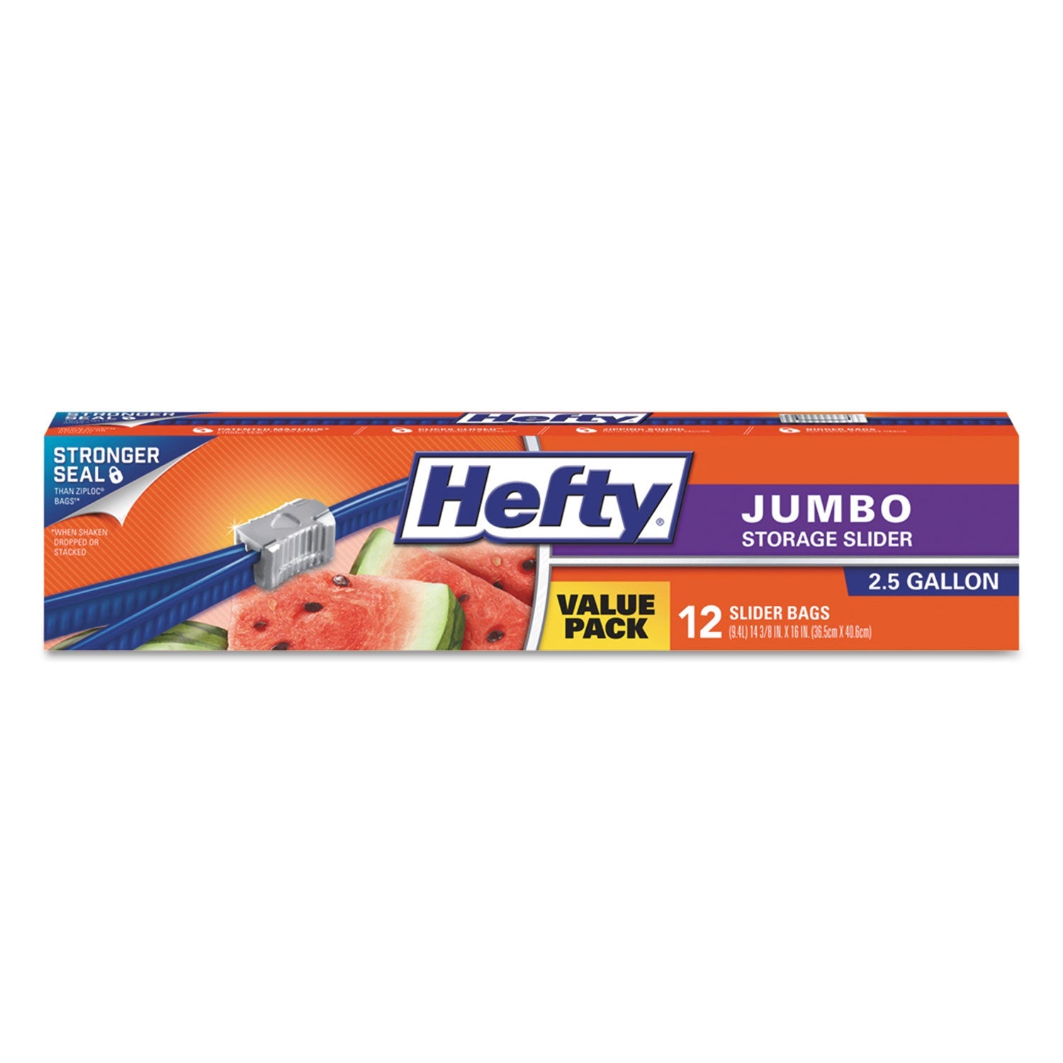 Hefty® Slider Food Storage Bags, Jumbo, 14.38" x 9", Clear, 12 Bags/Box, 9 Boxes/Carton