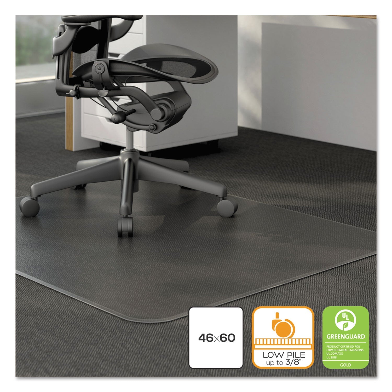 Alera® Moderate Use Studded Chair Mat For Low Pile Carpet, 46 X 60, Rectangular, Clear
