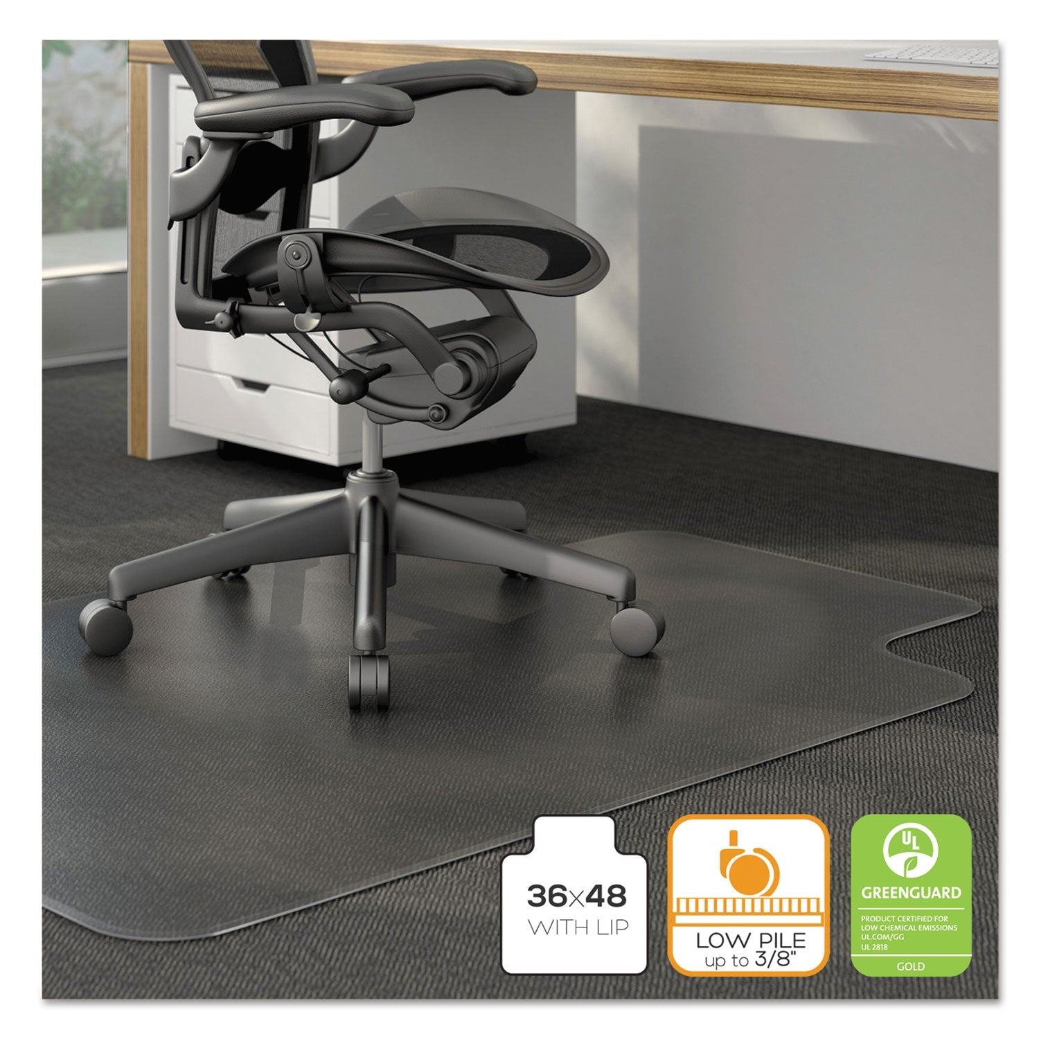 Alera® Moderate Use Studded Chair Mat For Low Pile Carpet, 36 X 48, Lipped, Clear