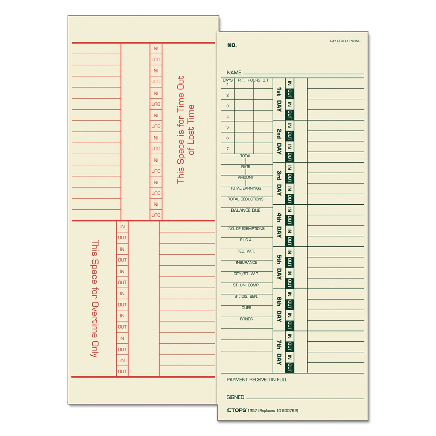 Time Clock Cards | TOPS™ Replacement 10-800762