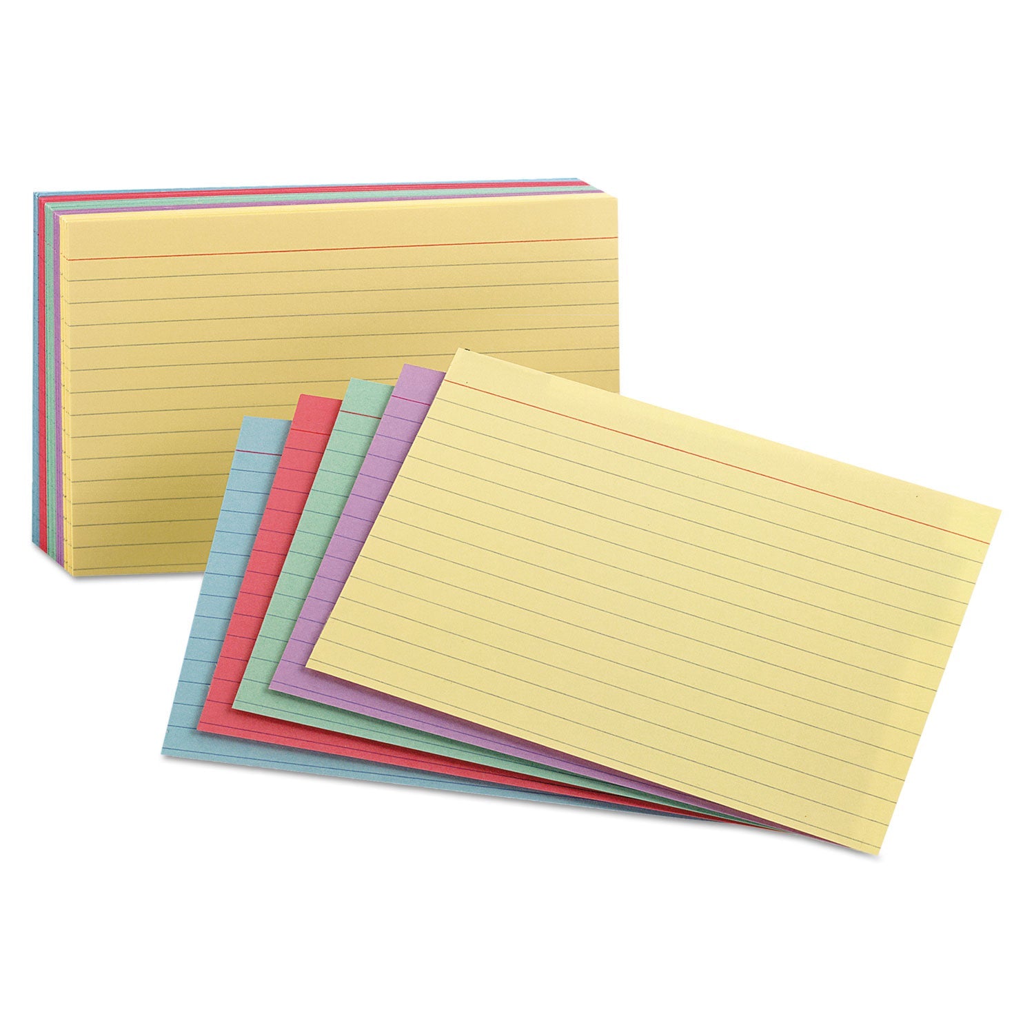 Oxford™ Ruled Index Cards, 3 X 5, Blue/violet/canary/green/cherry, 100/pack