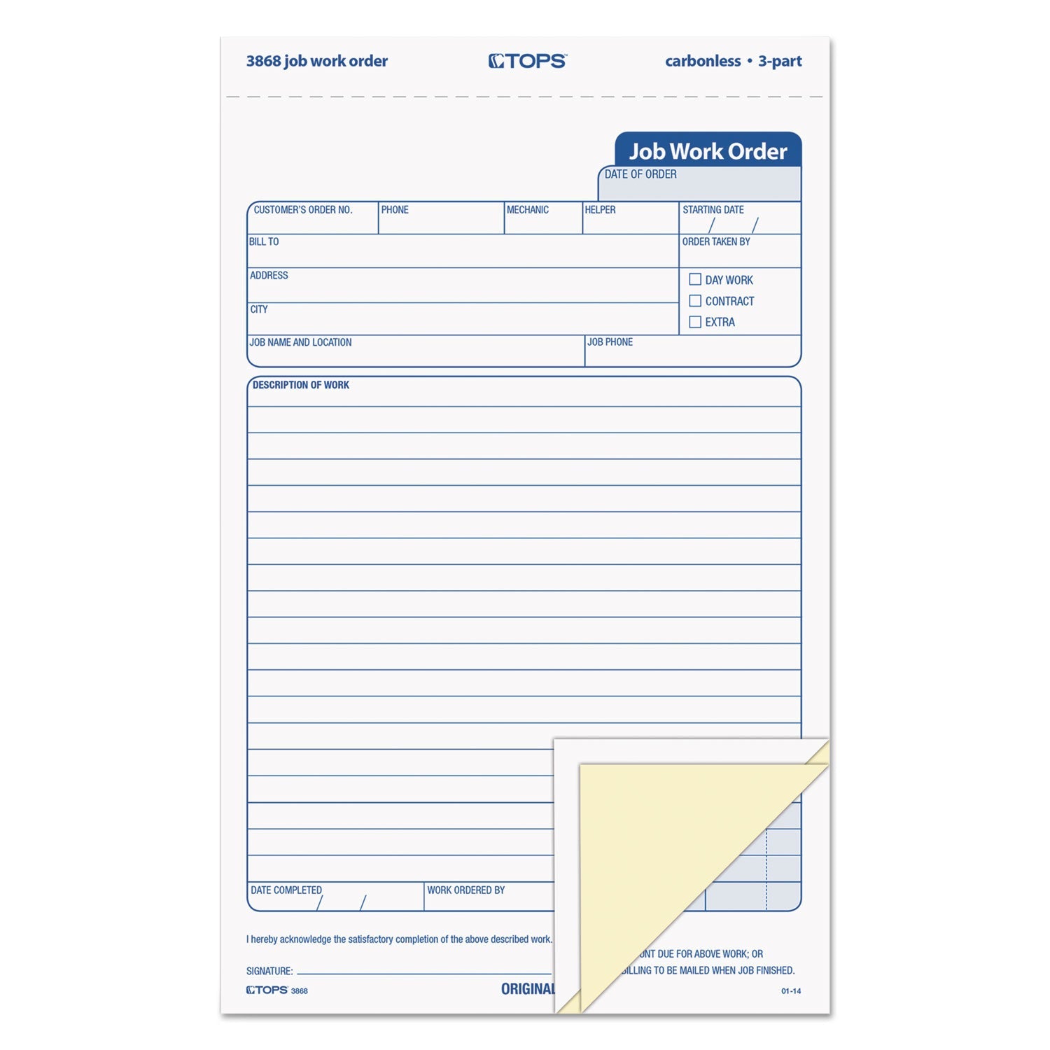 Job Work Order Book | 3-Part Carbonless, TOPS™