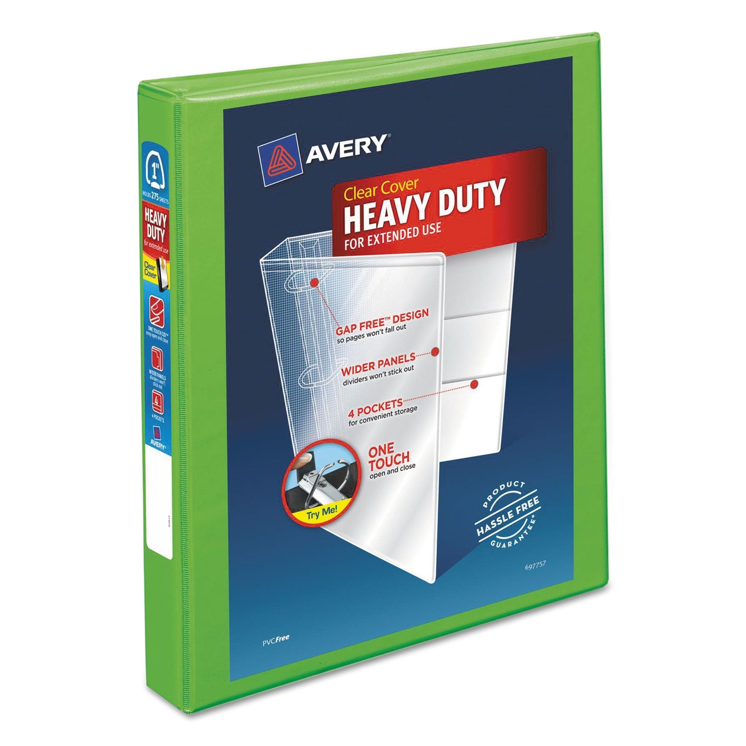 Avery® Heavy-Duty View Binder With Durahinge And One Touch Ezd Rings, 3 Rings, 1" Capacity, 11 X 8.5, Chartreuse