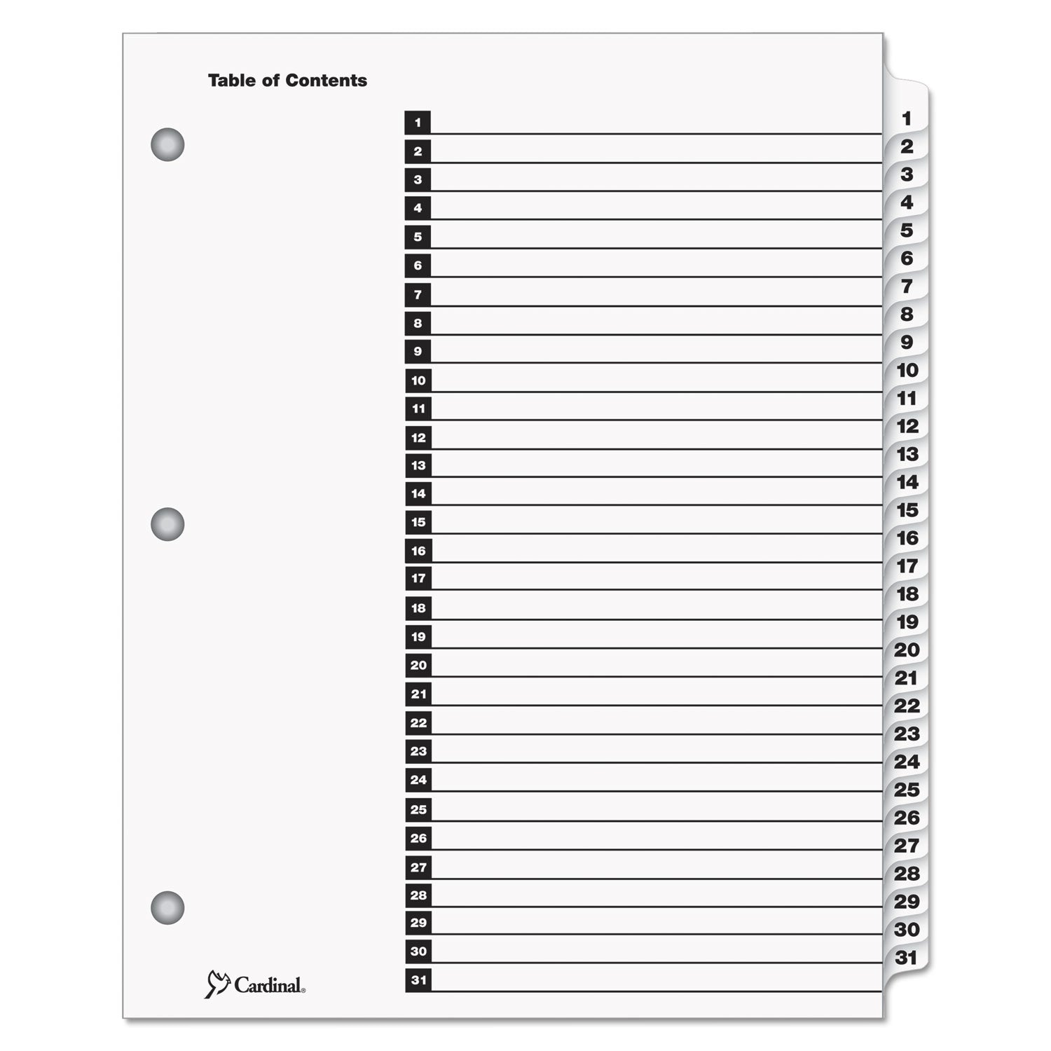 Printable Table of Contents & Dividers | 31-Tab