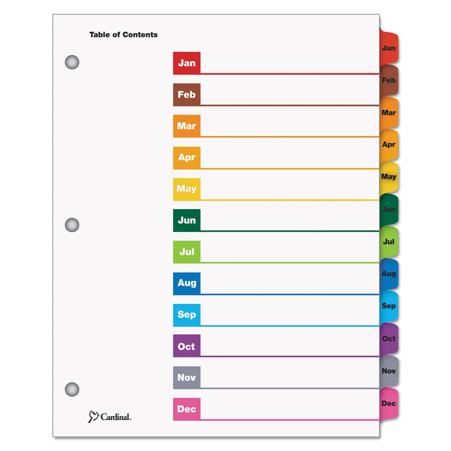 Cardinal® OneStep Printable Table of Contents and Dividers, 12-Tab, Jan. to Dec., 11 x 8.5, White, Assorted Tabs, 1 Set