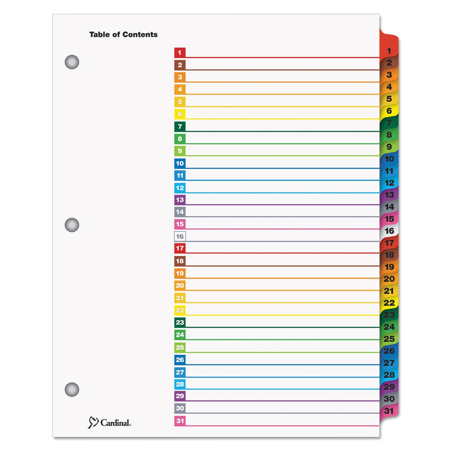 Printable Table of Contents & Dividers | 31-Tab