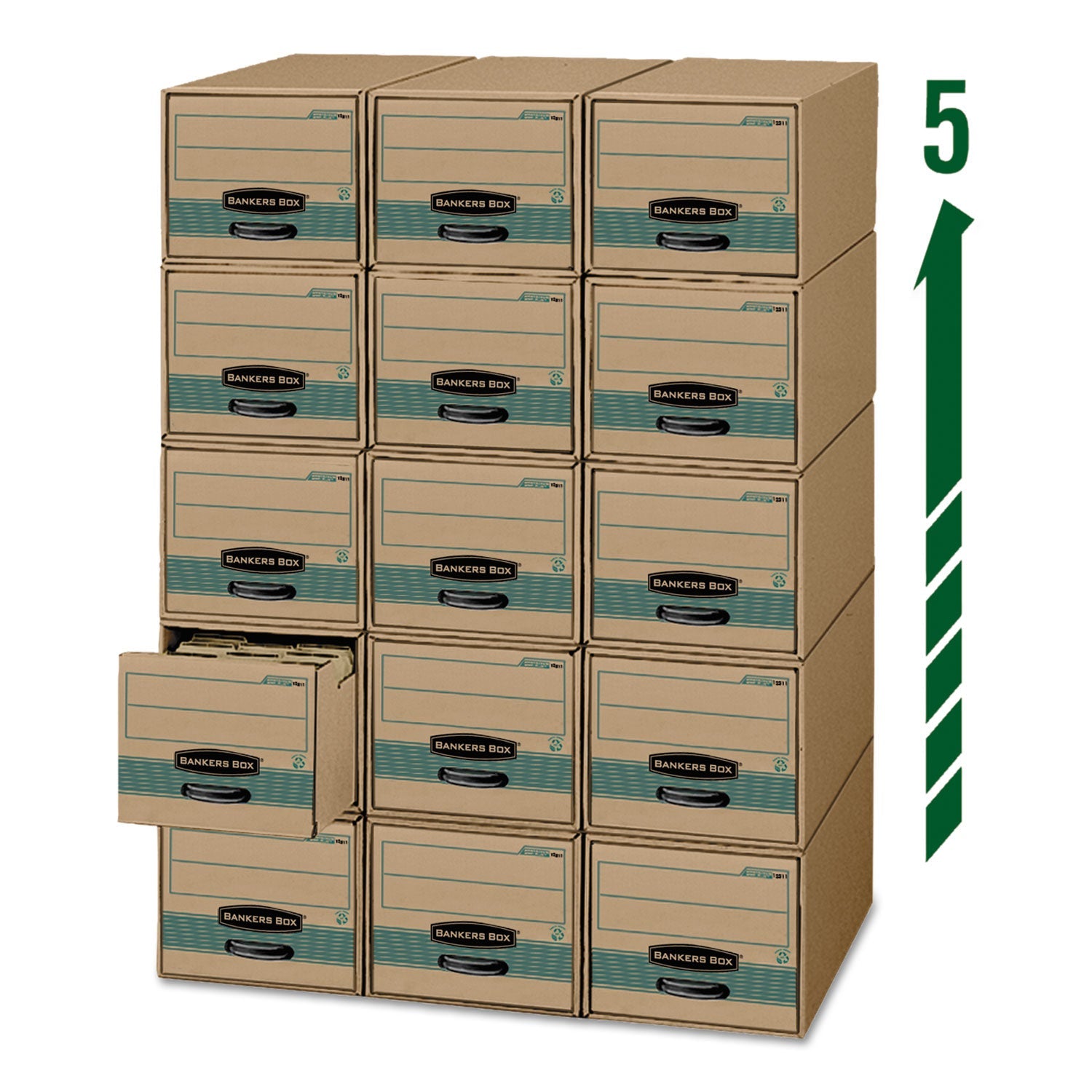 Bankers Box® Stor/drawer Steel Plus Extra Space-Savings Storage Drawers, Legal Files, 16.75" X 25.5" X 11.5", Kraft/green, 6/carton