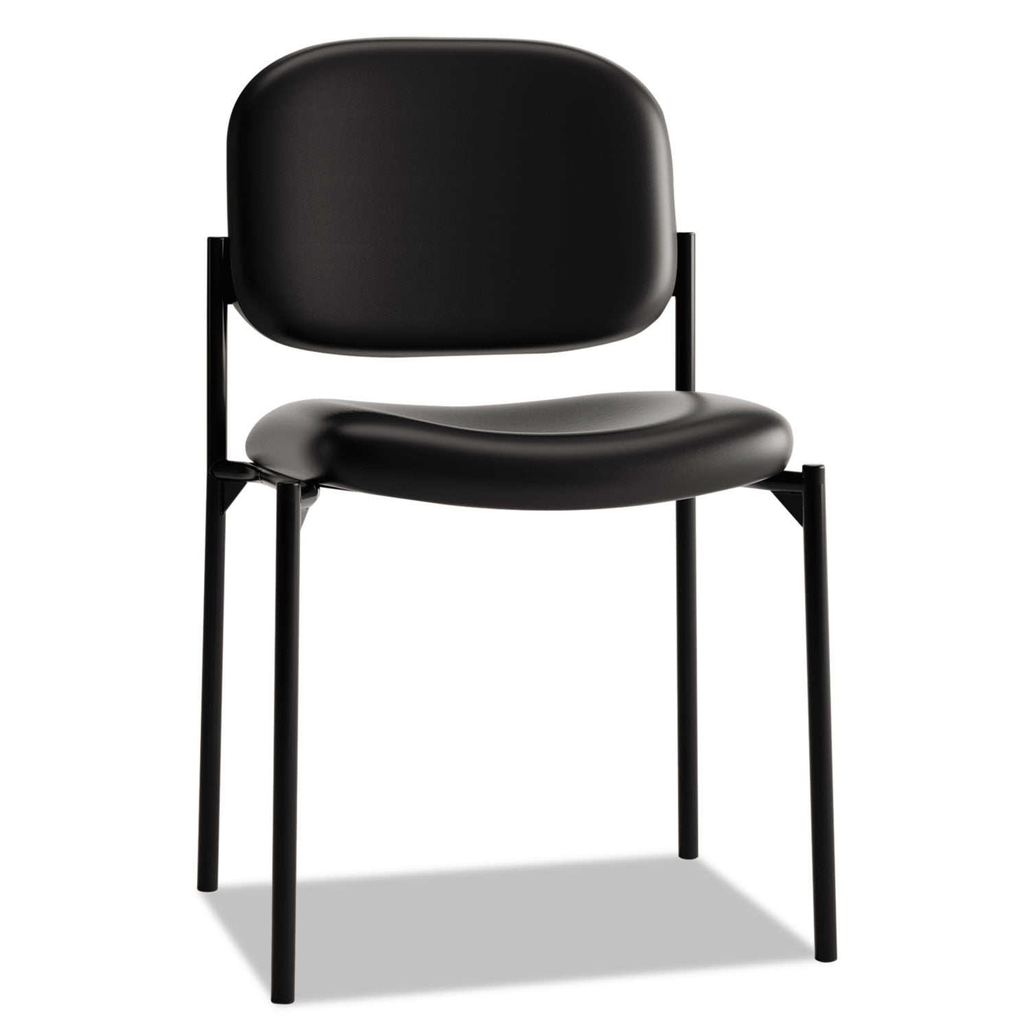 HON® VL606 Stacking Guest Chair without Arms, Bonded Leather Upholstery, 21.25" x 21" x 32.75", Black Seat, Black Back, Black Base