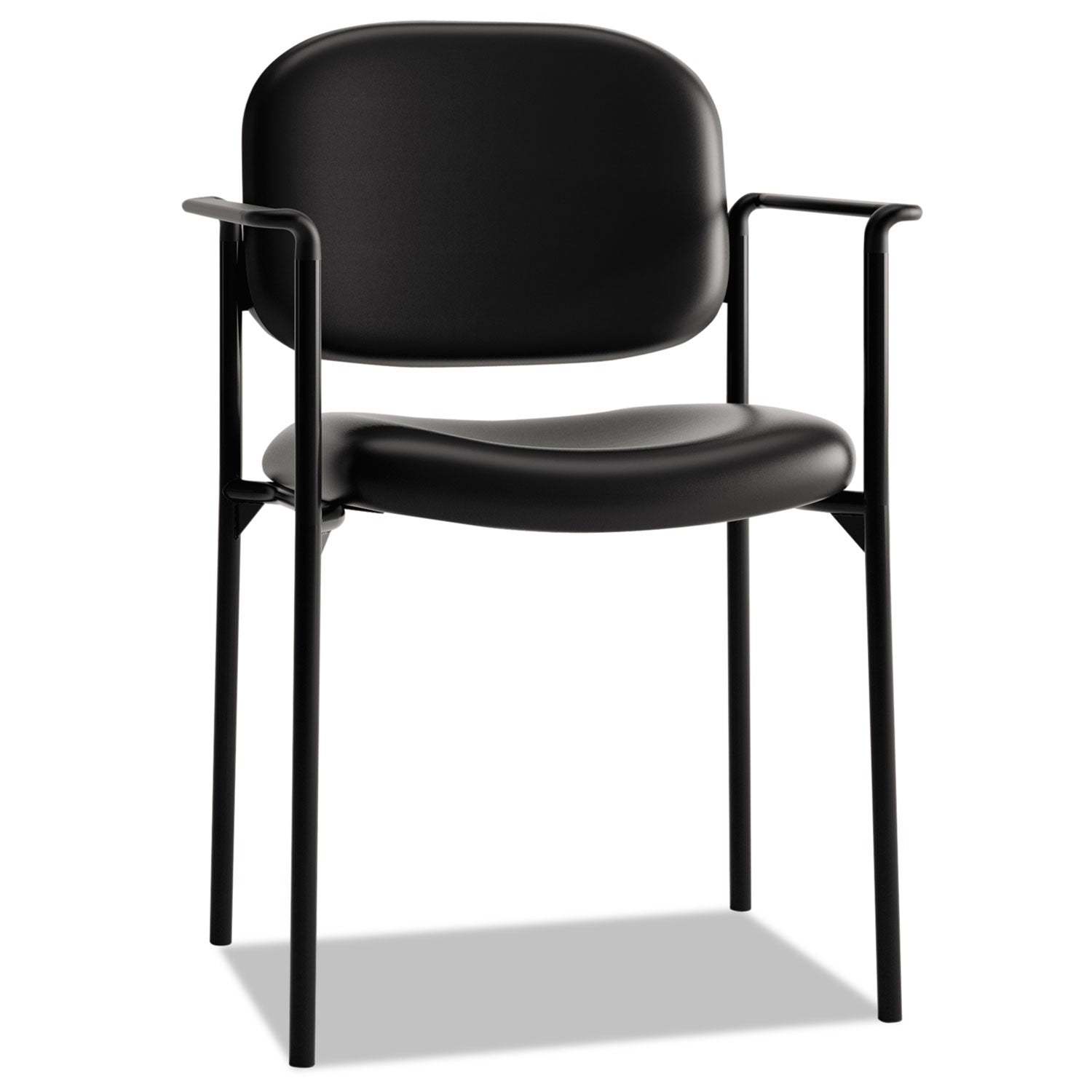 HON® VL616 Stacking Guest Chair with Arms, Bonded Leather Upholstery, 23.25" x 21" x 32.75", Black Seat, Black Back, Black Base