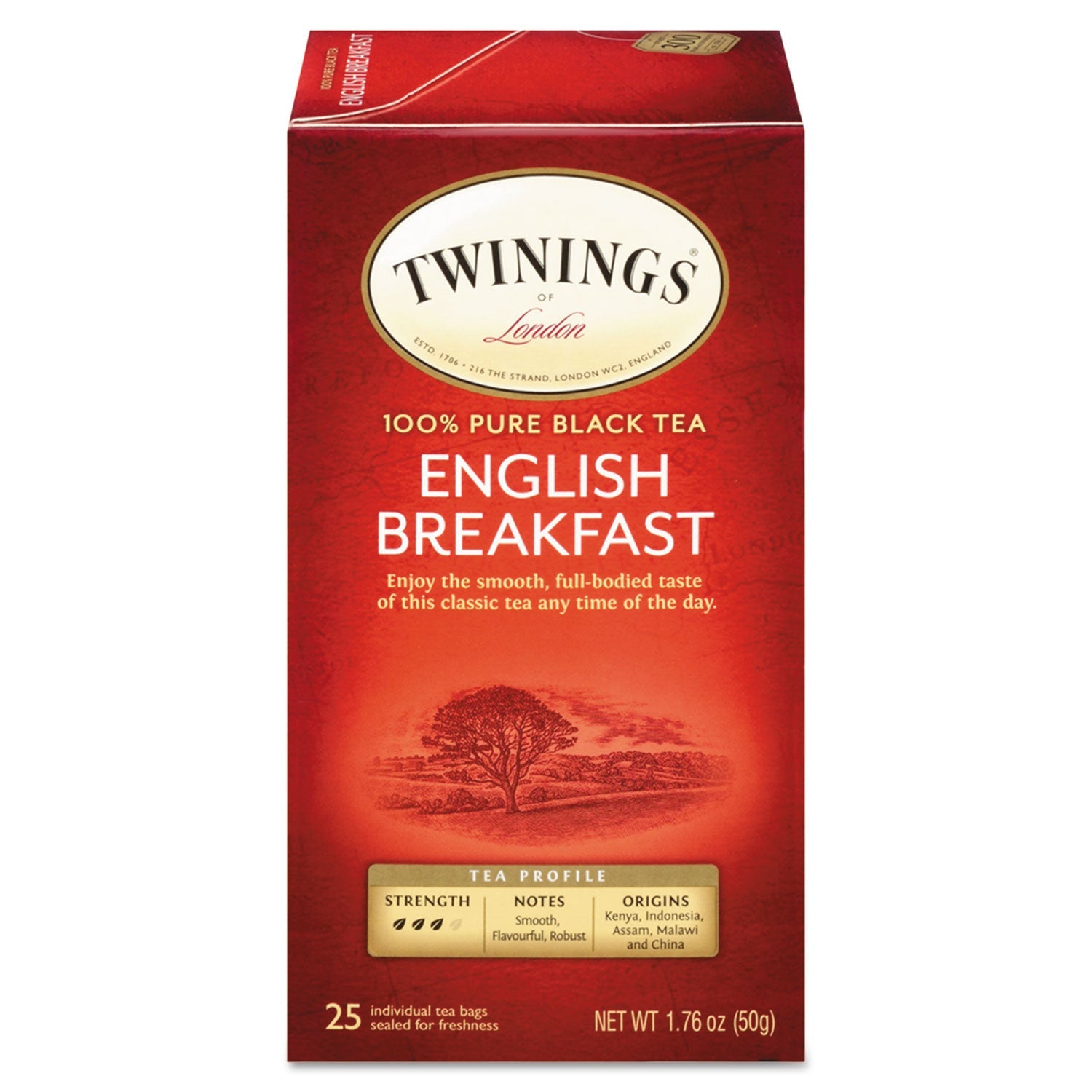 TWININGS® Tea Bags, English Breakfast, 1.76 Oz, 25/box
