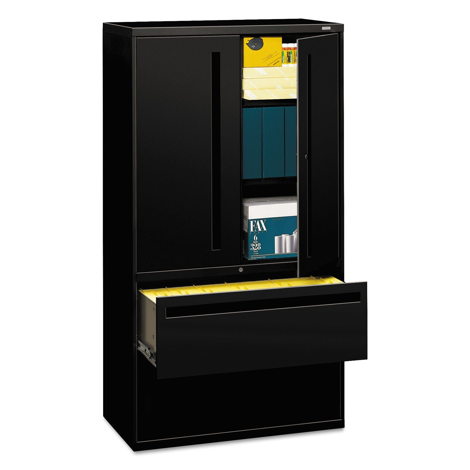 HON® Brigade 700 Series Lateral File, Three-Shelf Enclosed Storage, 2 Legal/letter-Size File Drawers, Black, 36" X 18" X 64.25"