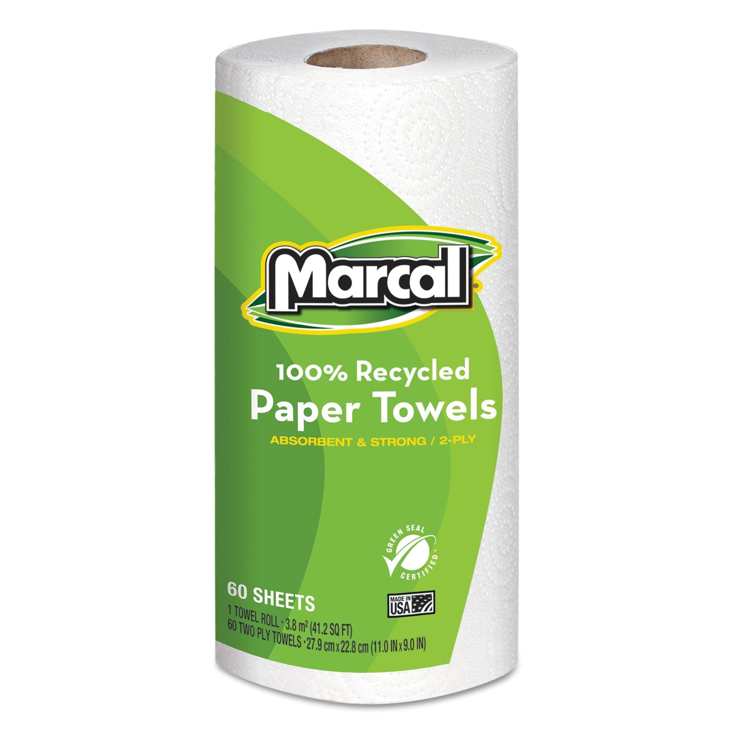 Marcal® 100% Premium Recycled Kitchen Roll Towels, 2-Ply, 11 x 9, White, 60 Sheets, 15 Rolls/Carton