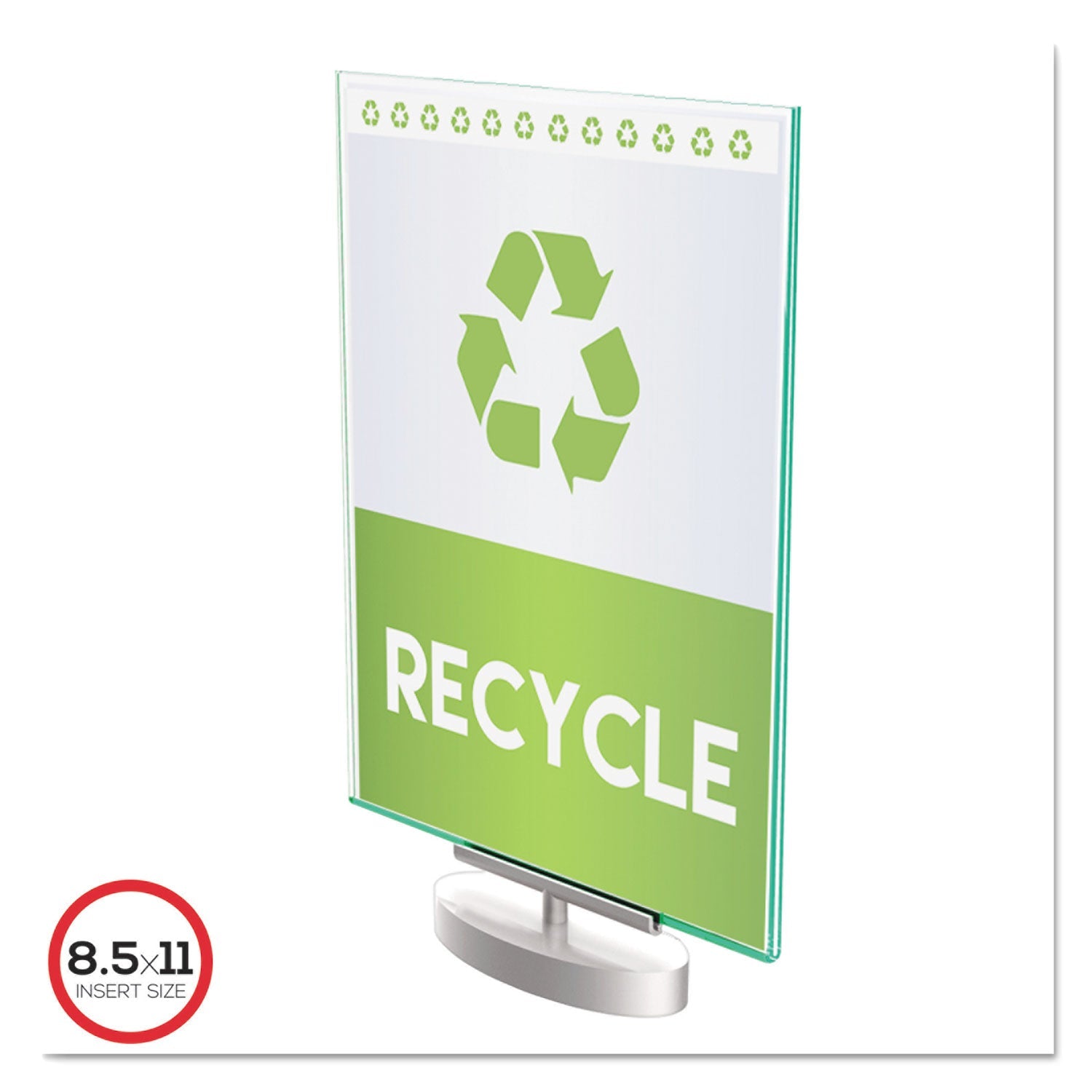 deflecto® Superior Image Swivel Sign Holder w/Green Edge, 8.5 x 11 Insert, Silver Base
