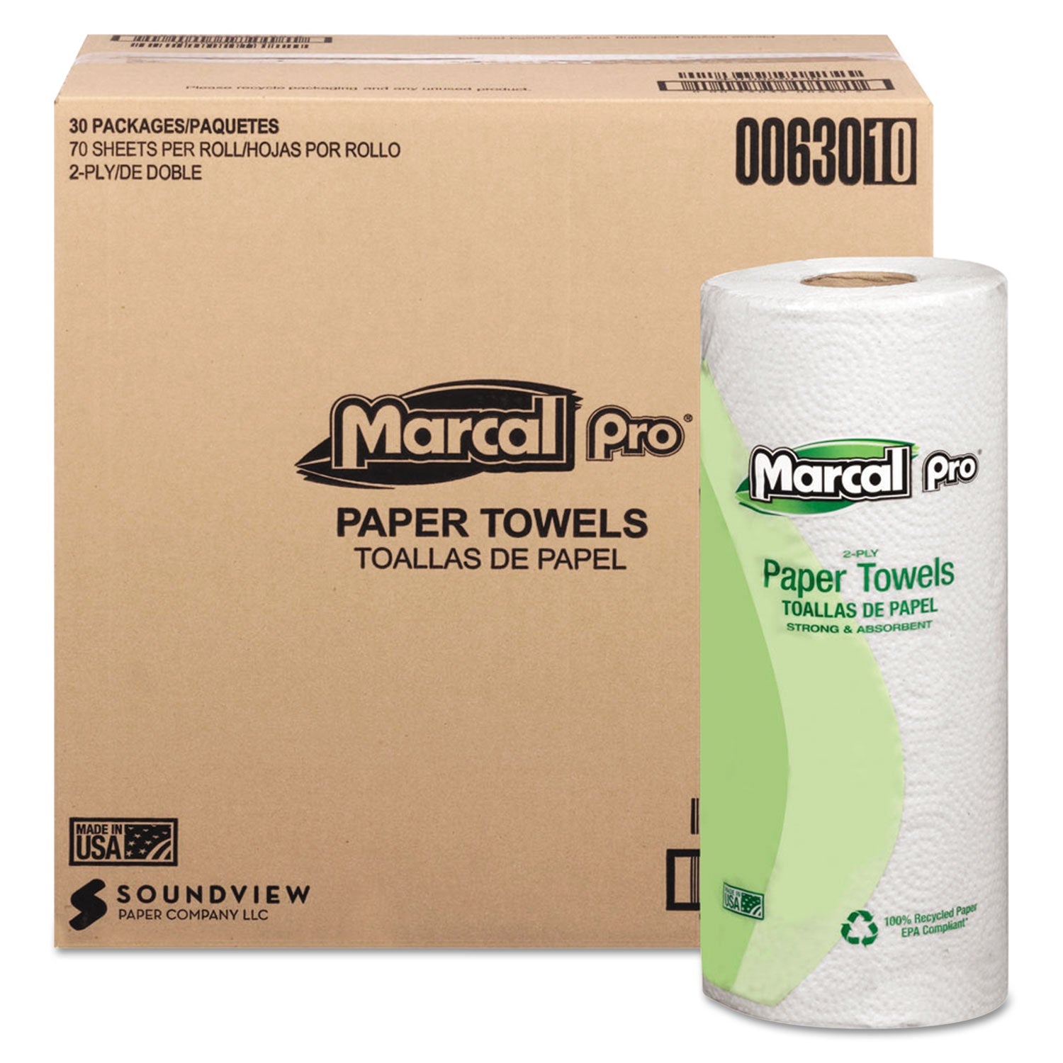 Marcal PRO™ 100% Premium Recycled Kitchen Roll Towels, 2-Ply, 11 X 9, White, 70/roll, 30 Rolls/carton