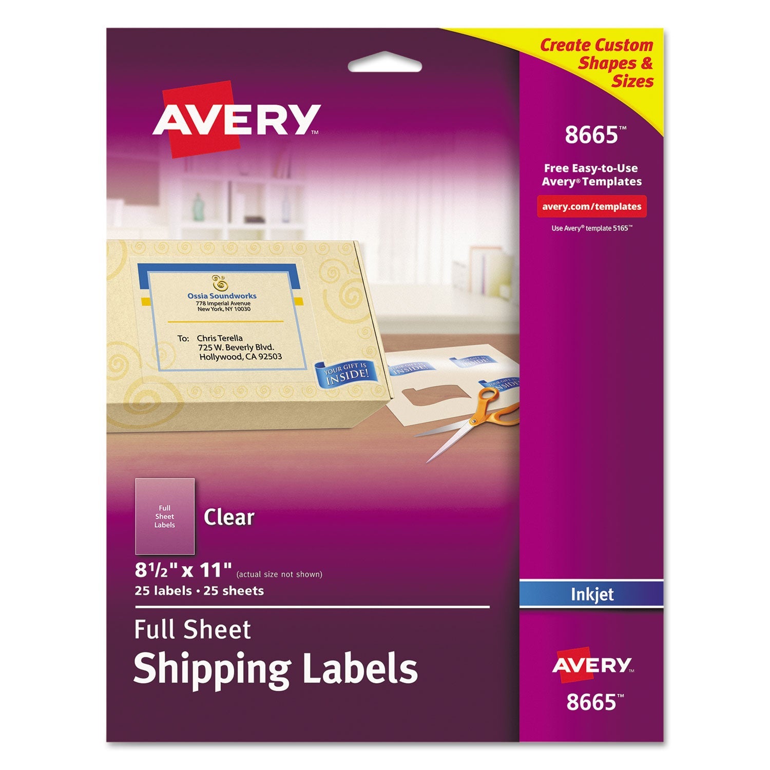 Avery® Matte Clear Shipping Labels, Inkjet Printers, 8.5 X 11, Clear, 25/pack