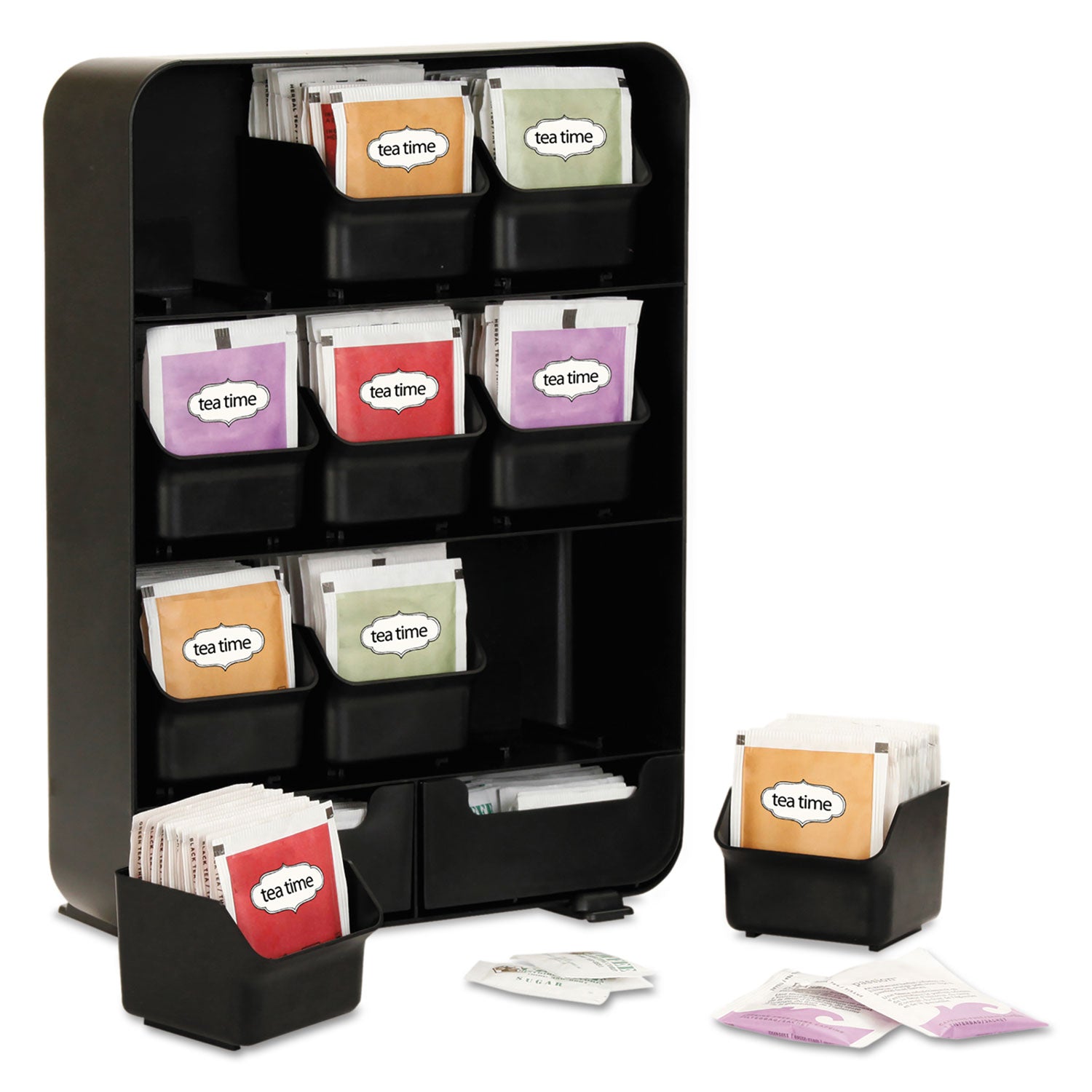 Mind Reader Baggy Nine-Drawer Tea Bag and Accessory Holder, 10.24 x 4.33 x 13.11, Black