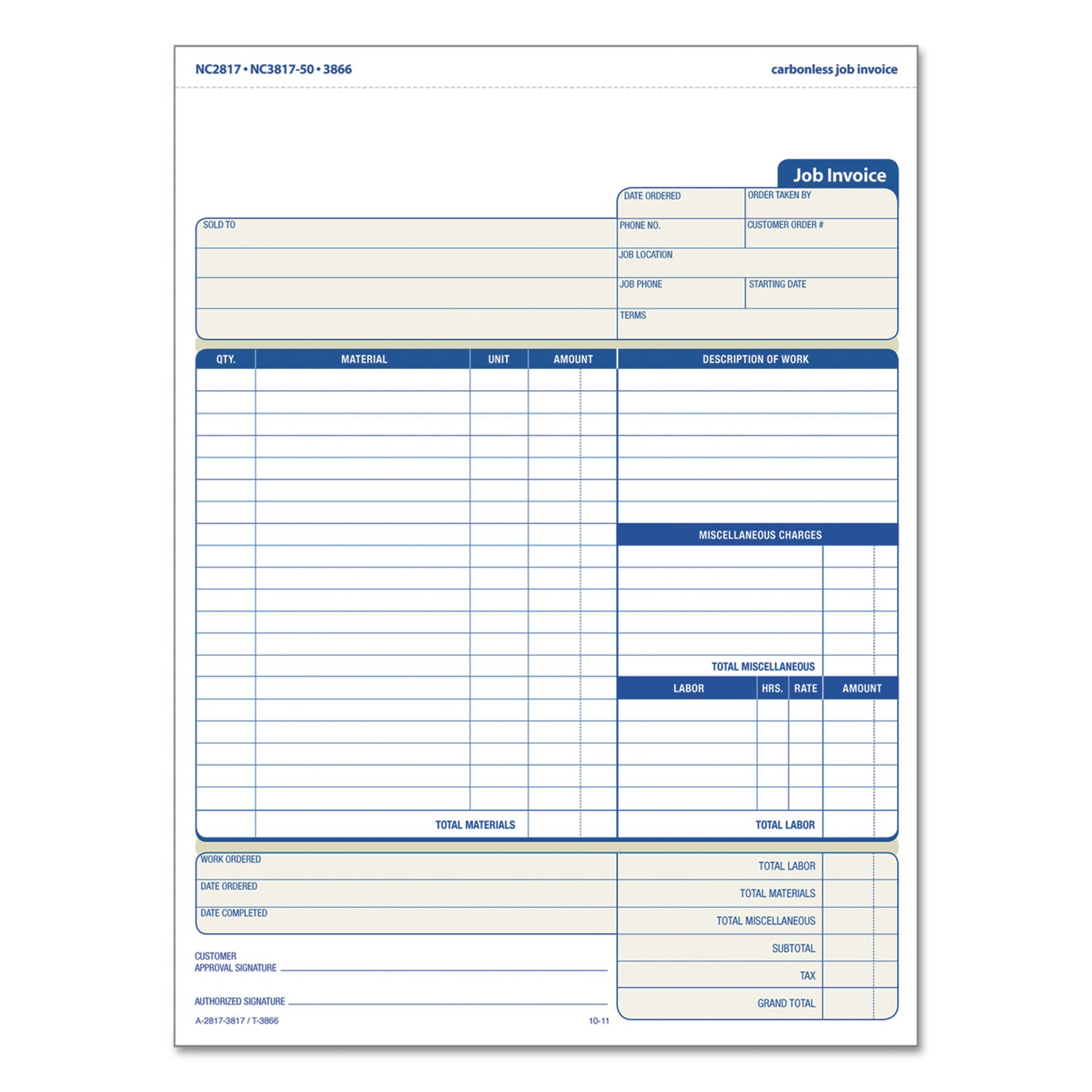 Job Invoice | 3-Part Snap-Off Form, 50 Forms