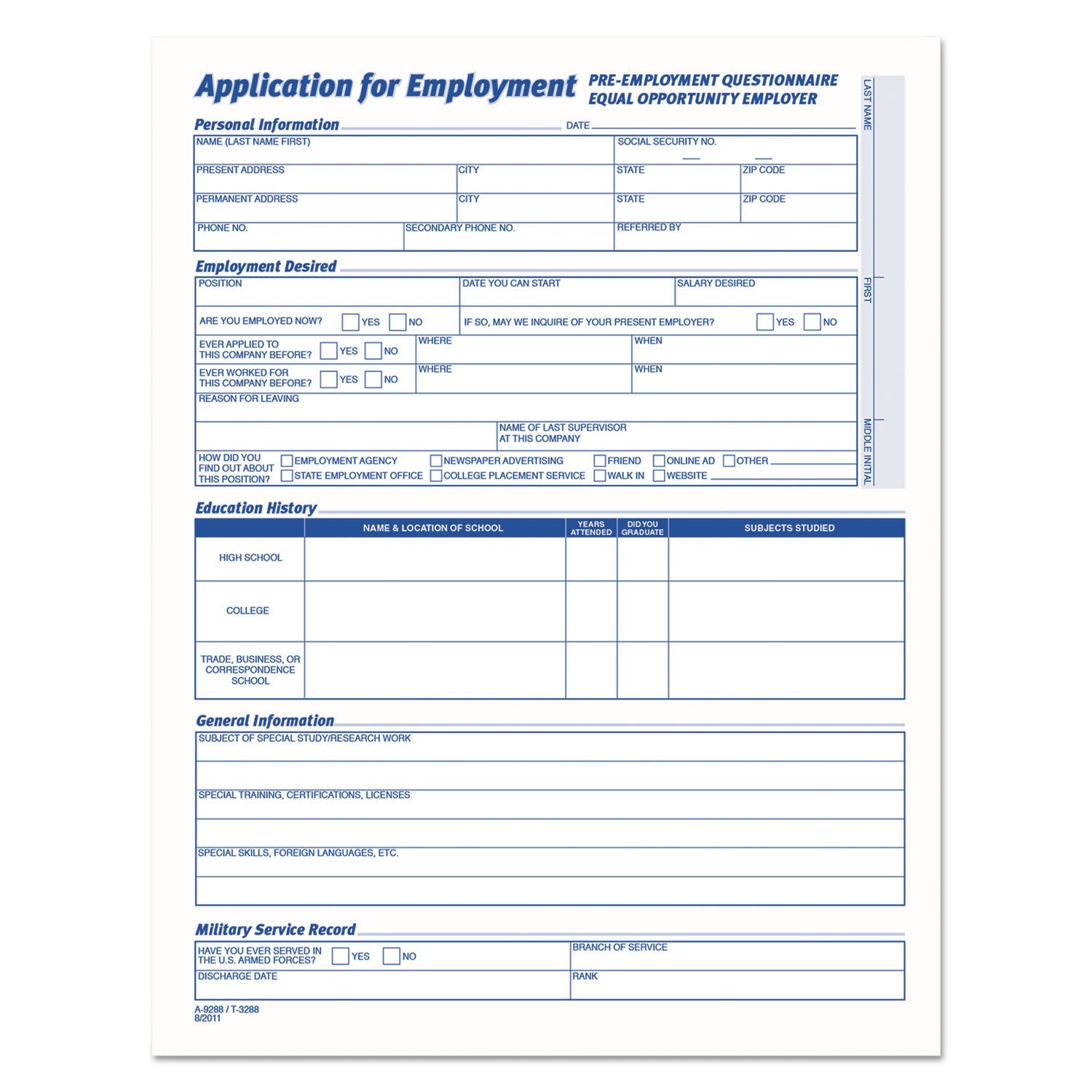 TOPS™ Comprehensive Employee Application Form, One-Part (No Copies), 17 x 11, 25 Forms Total