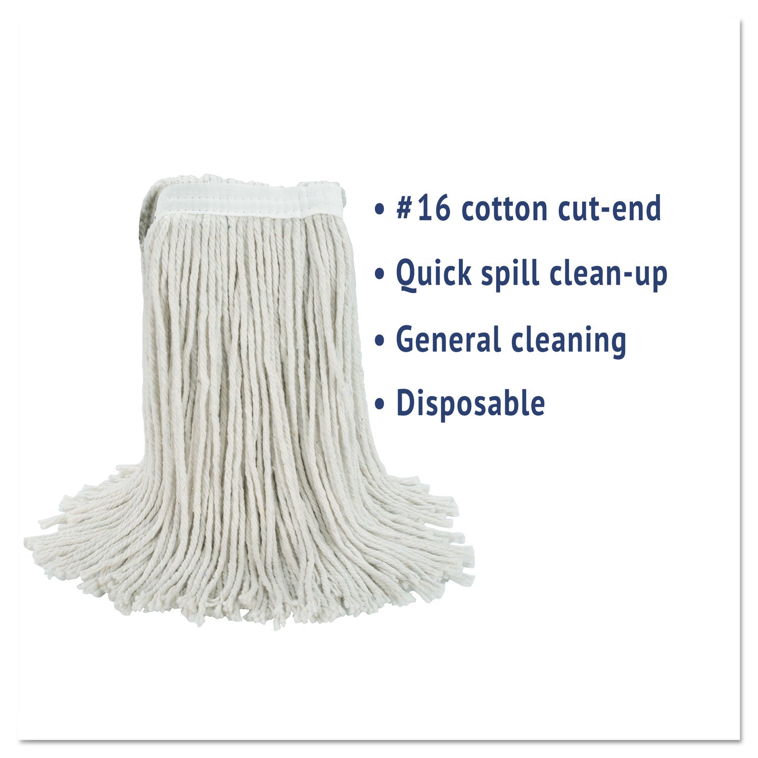 Boardwalk® Cut-End Wet Mop Head, Cotton, #16, White, 12/carton
