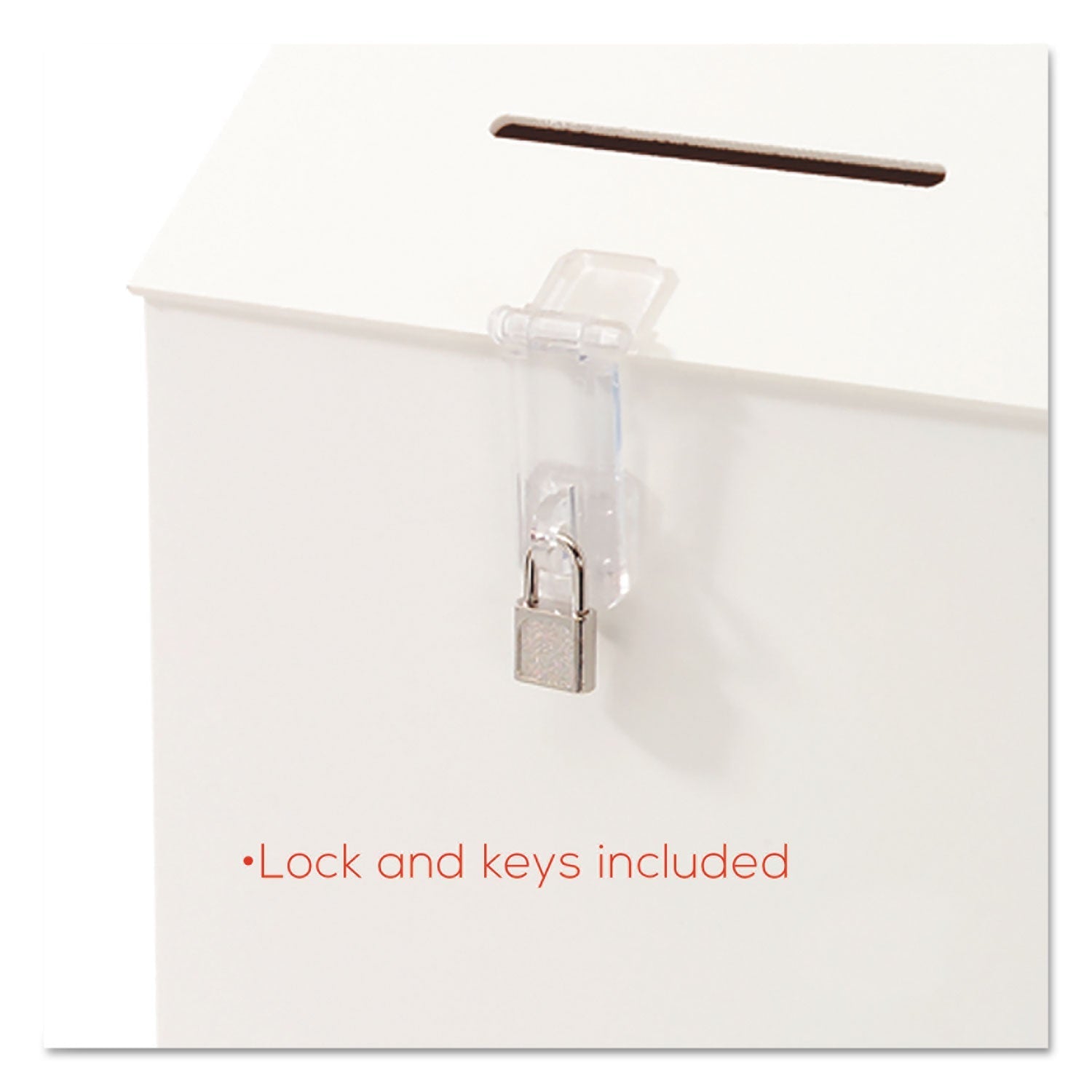 deflecto® Suggestion Box Literature Holder with Locking Top, 13.75 x 3.63 x 13.94, Plastic, White
