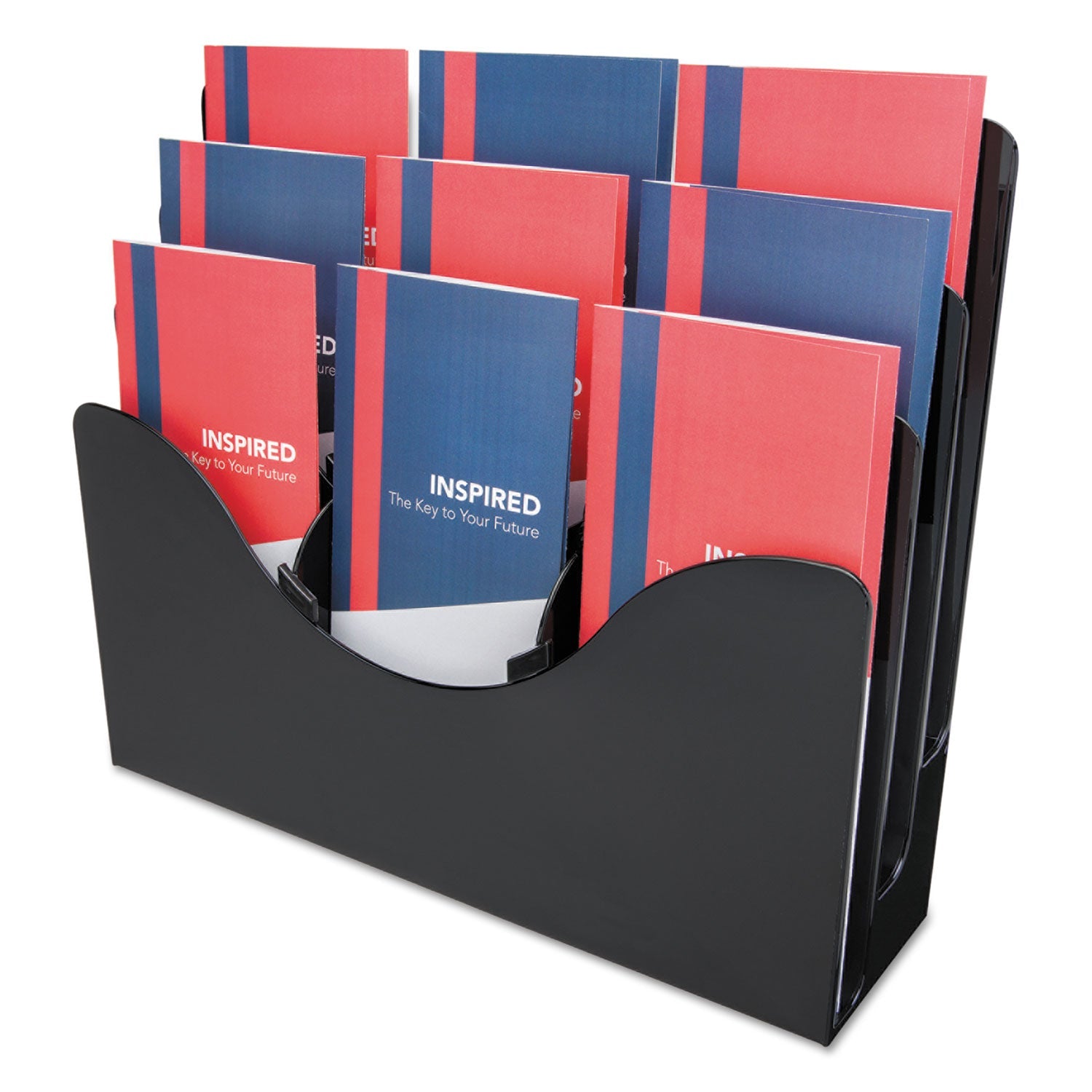 deflecto® 3-Tier Document Organizer W/6 Removable Dividers, 13.38w X 3.5d X 11.5h, Black