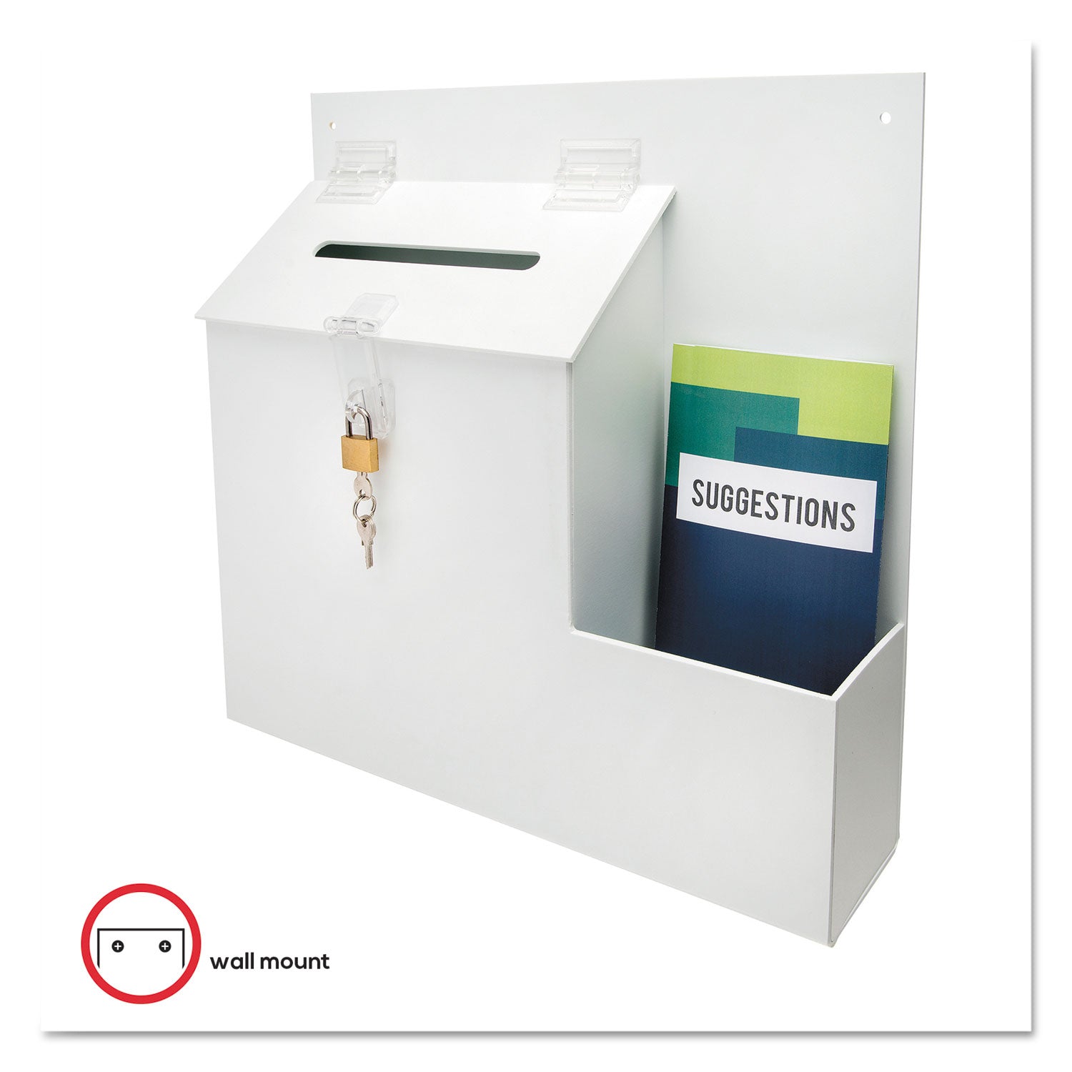 deflecto® Suggestion Box Literature Holder with Locking Top, 13.75 x 3.63 x 13.94, Plastic, White