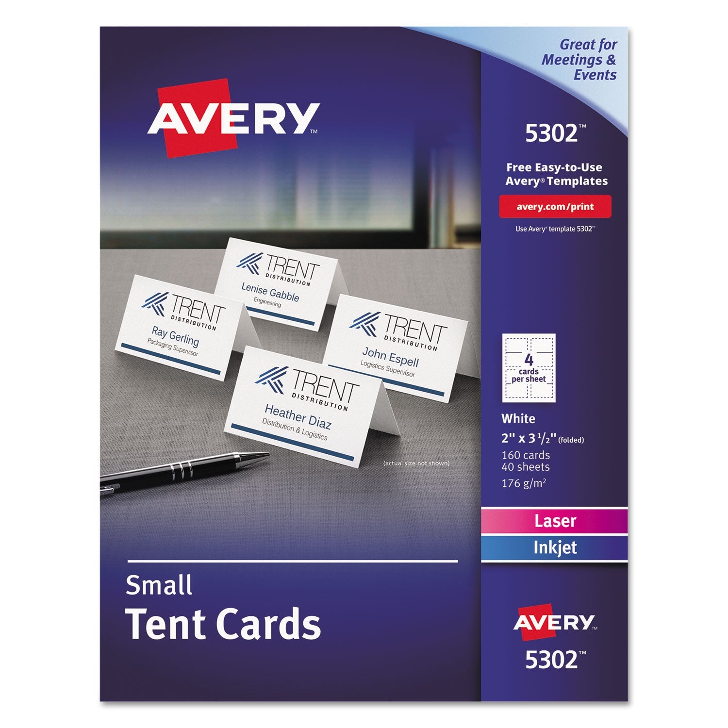 Avery® Small Tent Card, White, 3.5 x 2, 4 Cards/Sheet, 40 Sheets/Pack