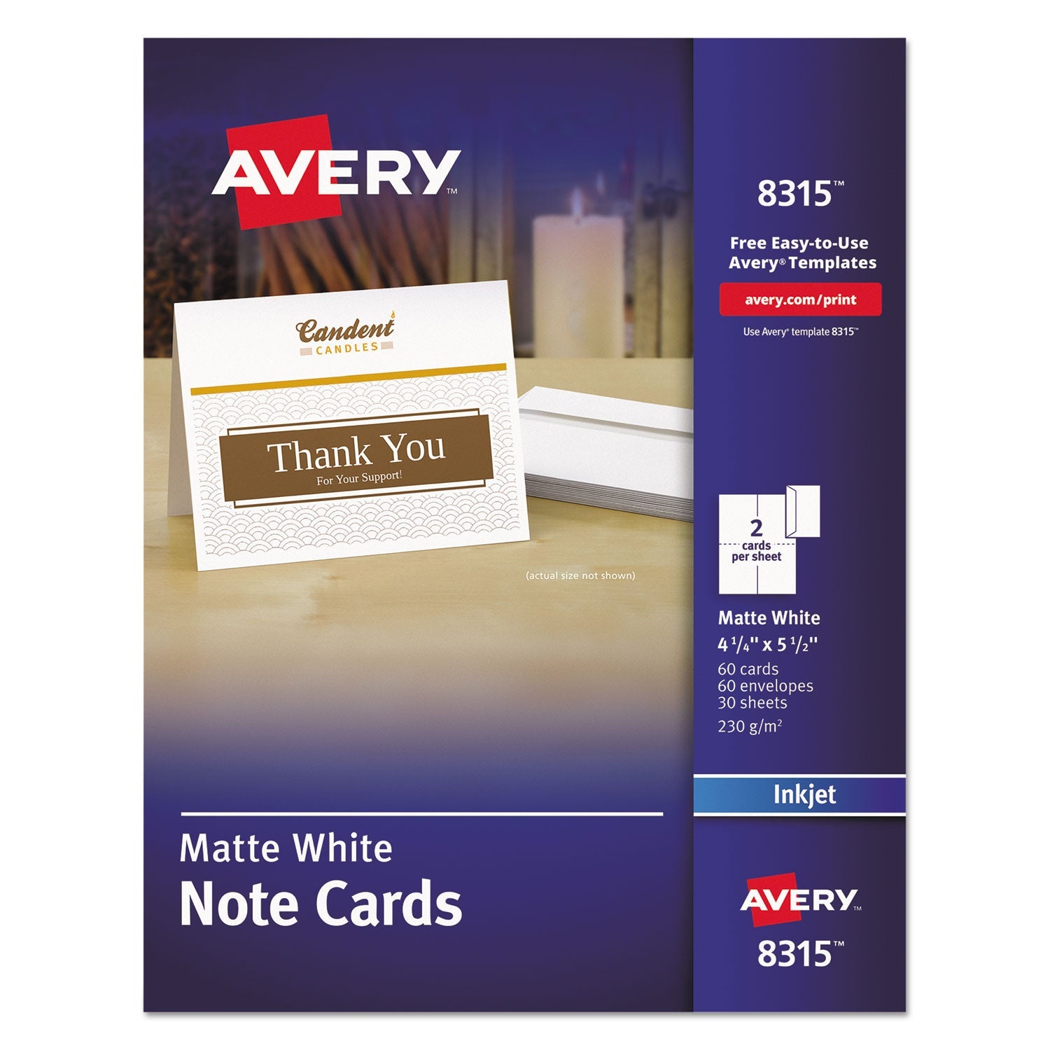 Avery® Note Cards With Matching Envelopes, Inkjet, 85 Lb, 4.25 X 5.5, Matte White, 60 Cards, 2 Cards/sheet, 30 Sheets/pack