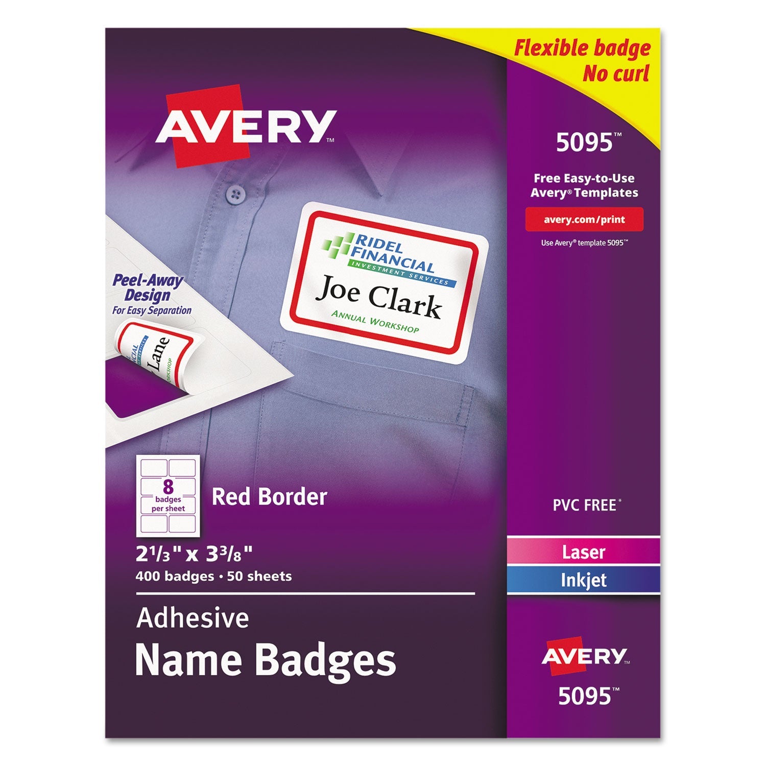 Flexible Adhesive Name Badge | Red Border, 400/box