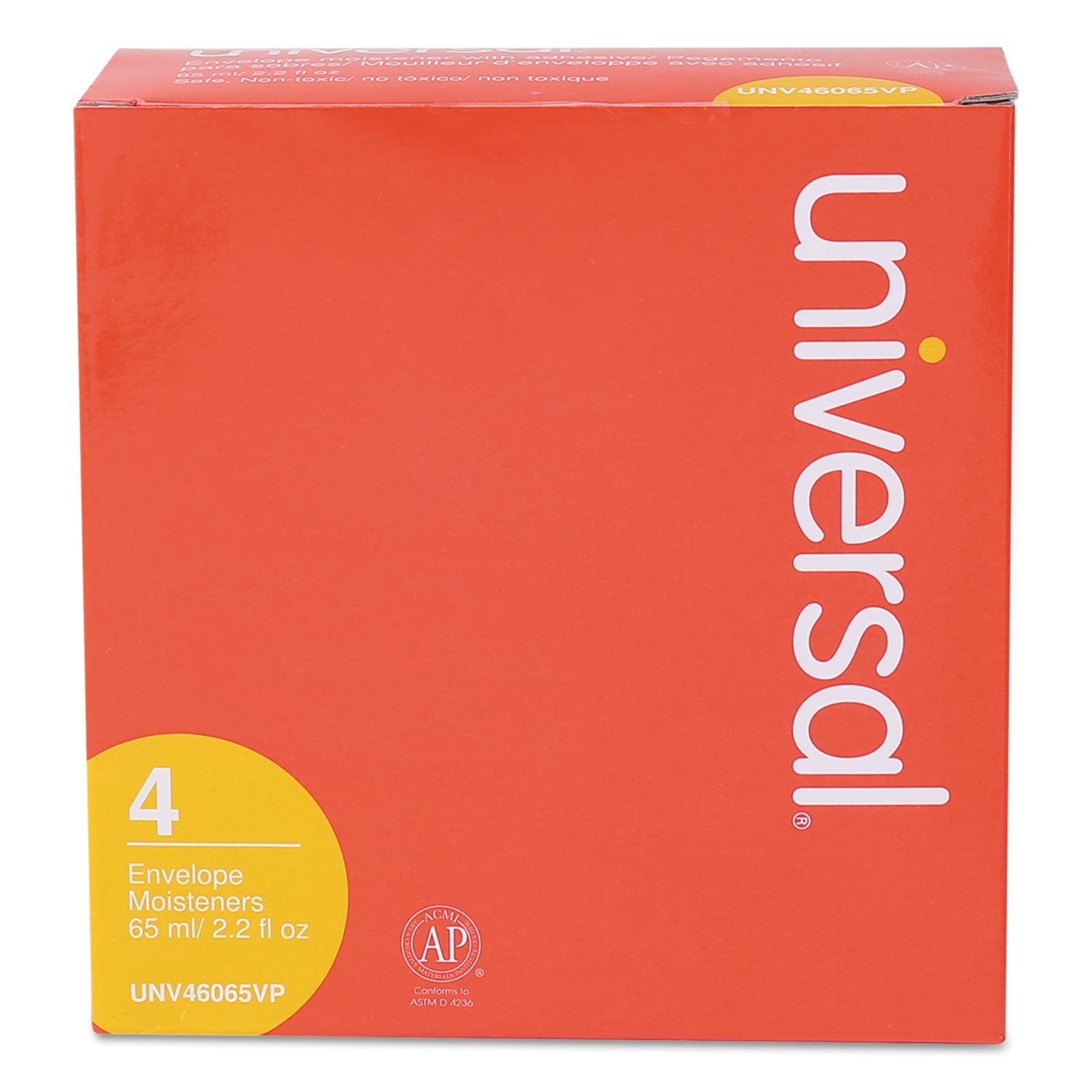Universal® Envelope Moistener With Adhesive, 2.2 Oz Bottle, Clear, 4/pack