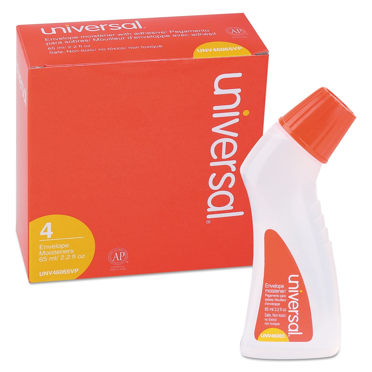 Universal® Envelope Moistener With Adhesive, 2.2 Oz Bottle, Clear, 4/pack