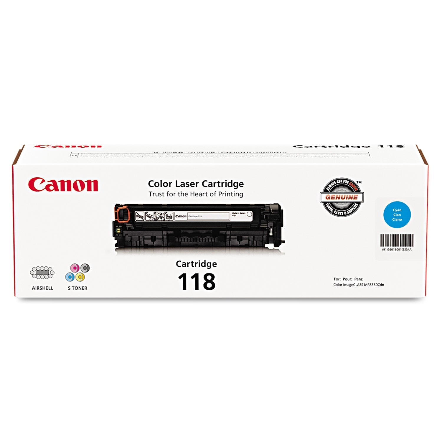 Canon® 2661b001 (118) Toner, 2,900 Page-Yield, Cyan