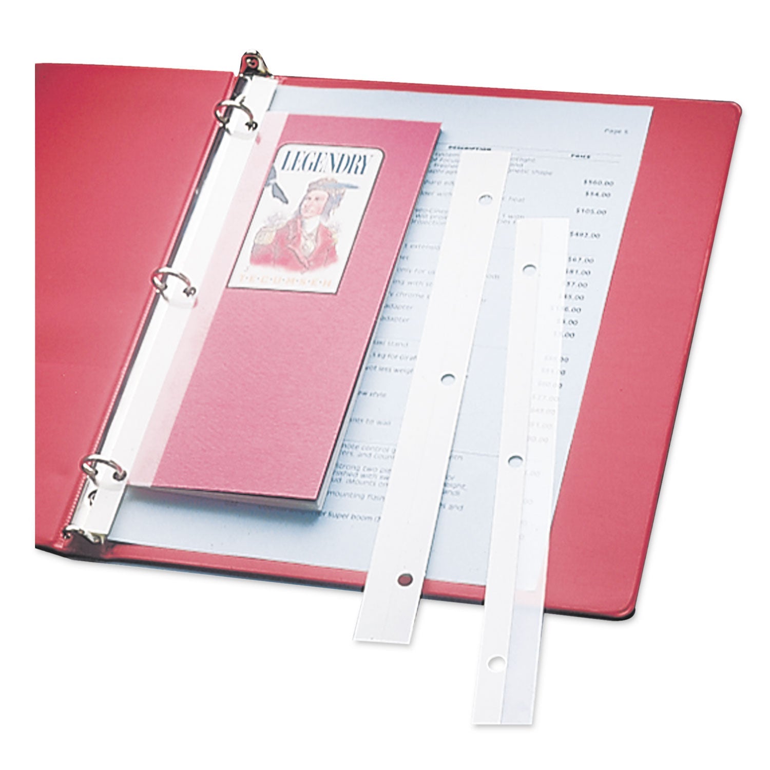 C-Line® Self-Adhesive Attaching Strips, 3-Hole Punched, 1 x 11, Clear, 200/Box