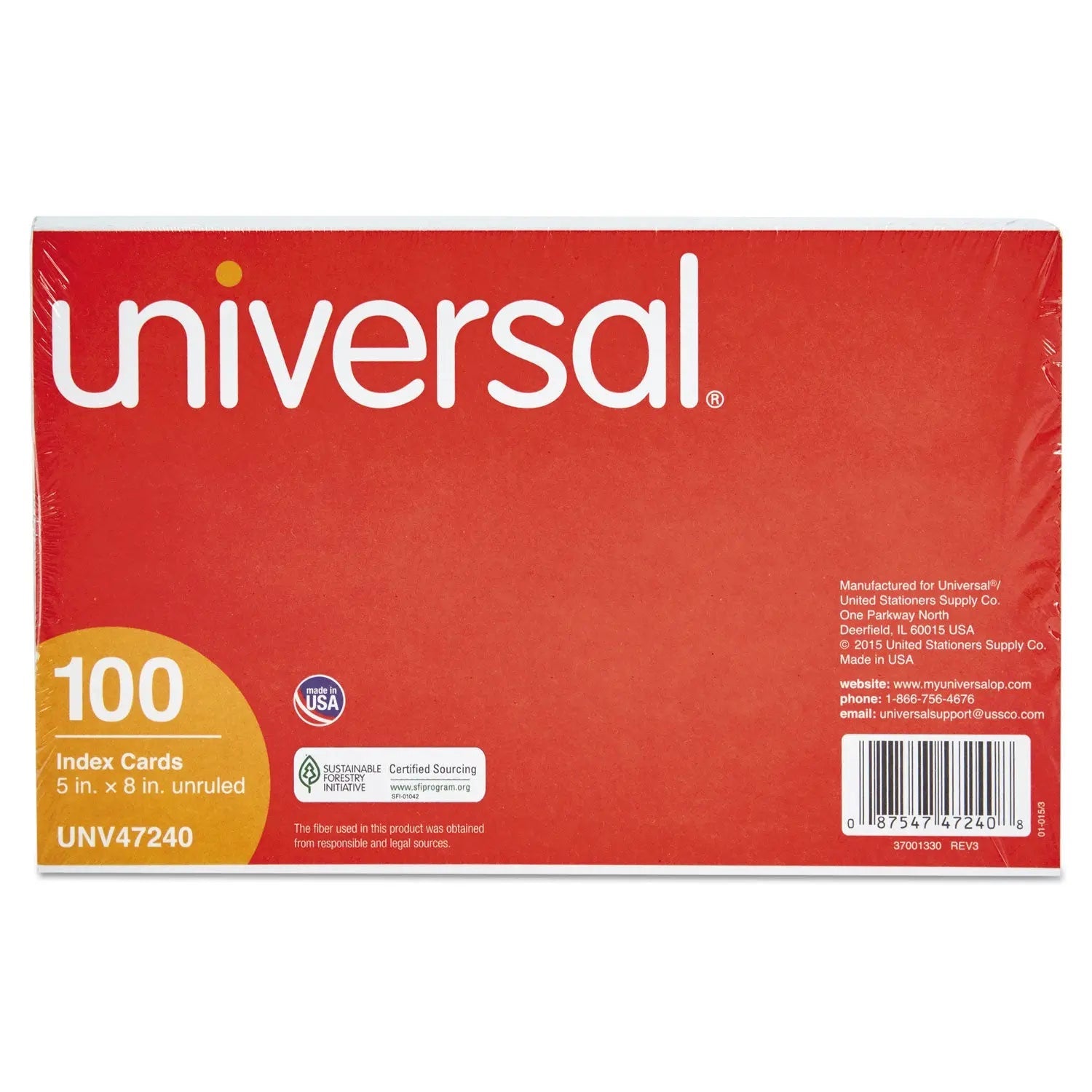 Universal® Unruled Index Cards, 5 X 8, White, 100/pack