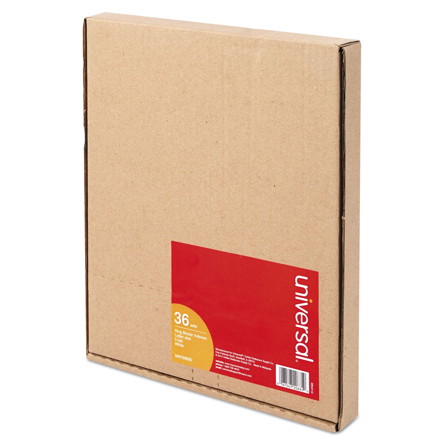 Universal® Self-Tab Index Dividers, 5-Tab, 11 X 8.5, White, 36 Sets