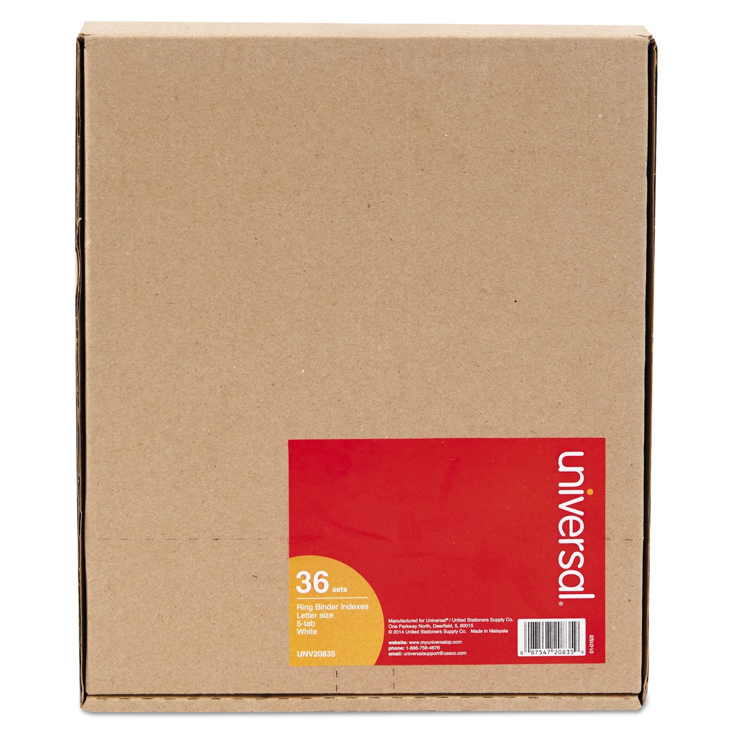 Universal® Self-Tab Index Dividers, 5-Tab, 11 X 8.5, White, 36 Sets