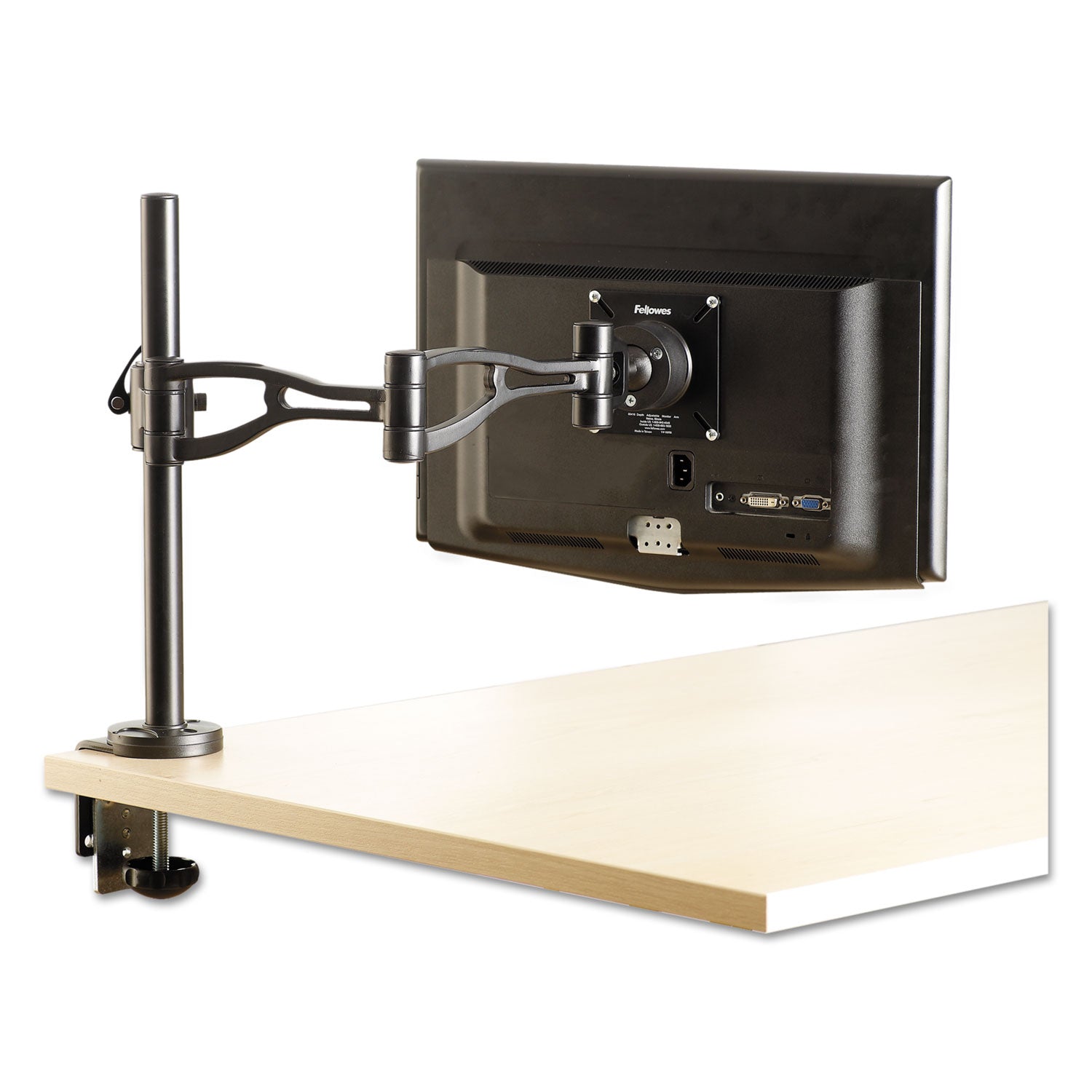 Fellowes® Professional Series Depth Adjustable Monitor Arm, 360 Degree Rotation, 37 Degree Tilt, 360 Degree Pan, Black, Supports 24 Lb