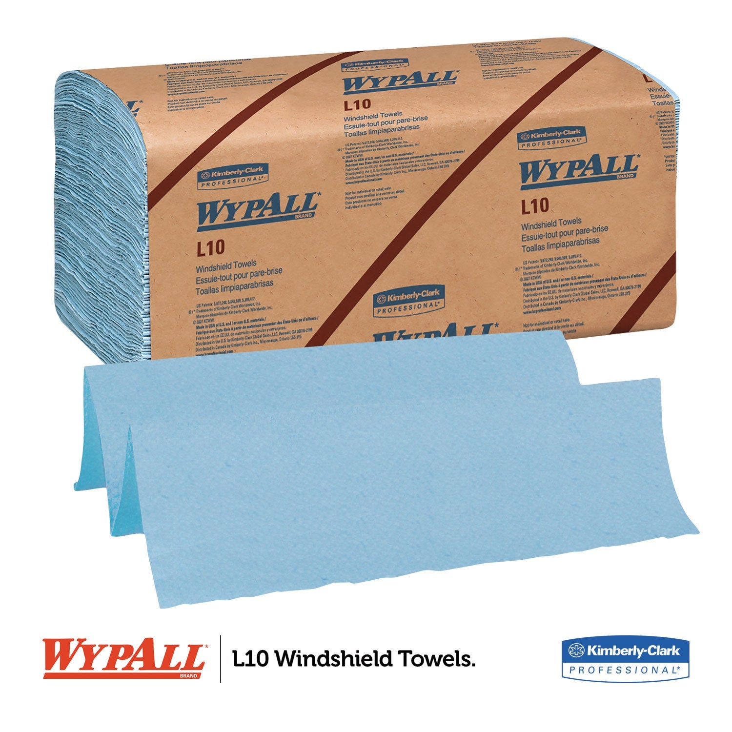 WypAll® L10 Windshield Wipers, Banded, 2-Ply, 9.38 x 10.25, Light Blue, 140/Pack, 16 Packs/Carton