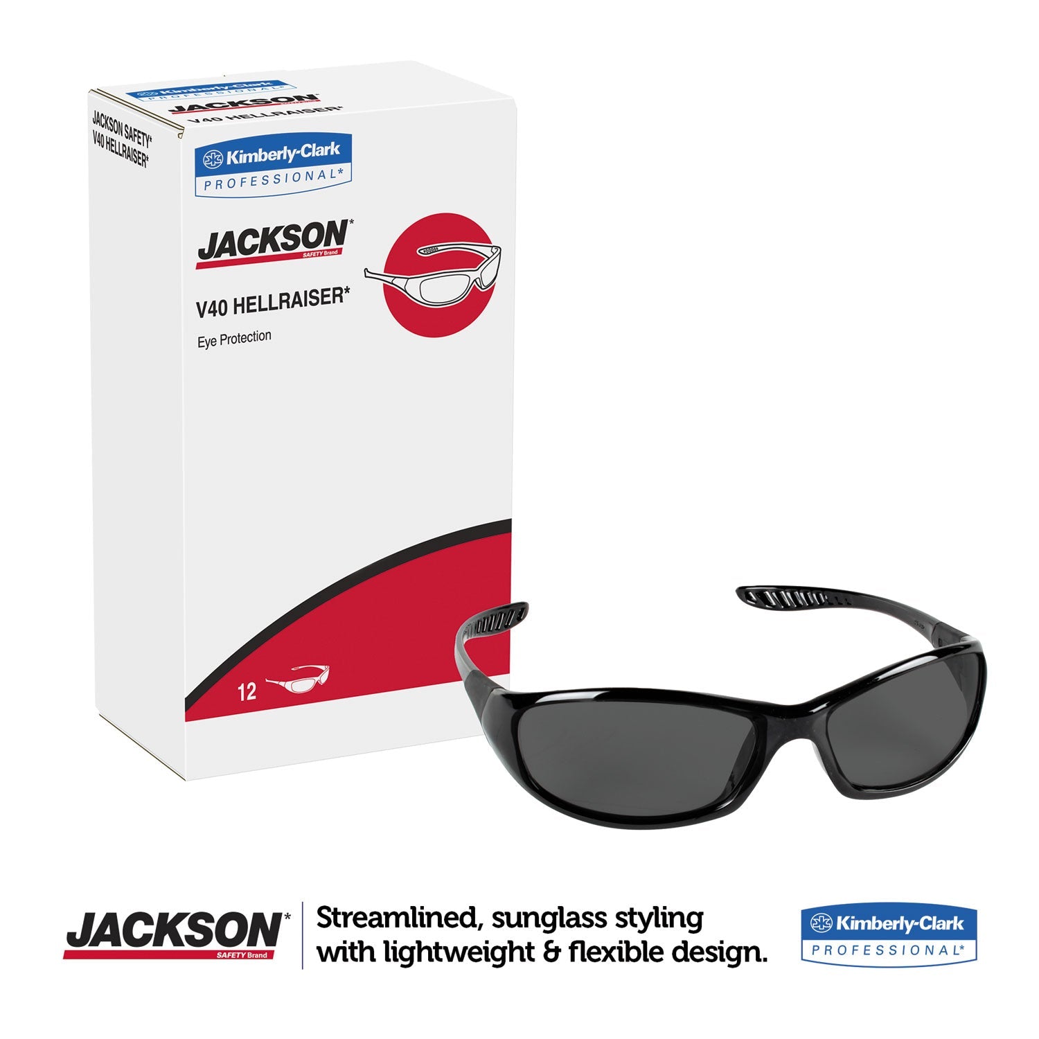 KleenGuard™ V40 HellRaiser Safety Glasses, Black Frame, Smoke Lens