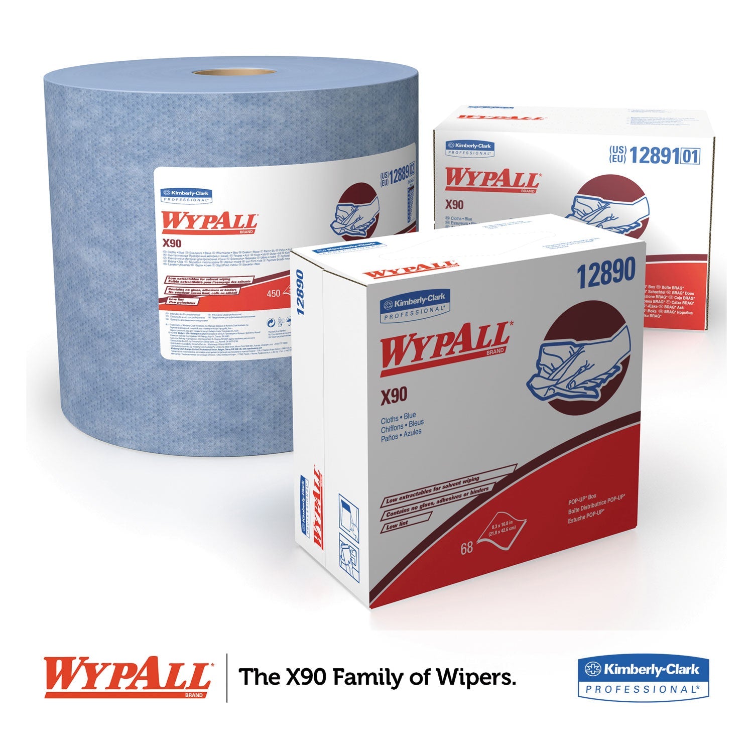WypAll® X90 Cloths, BRAG Box, 2-Ply, 11.1 x 16.8, Denim Blue, 136/Carton