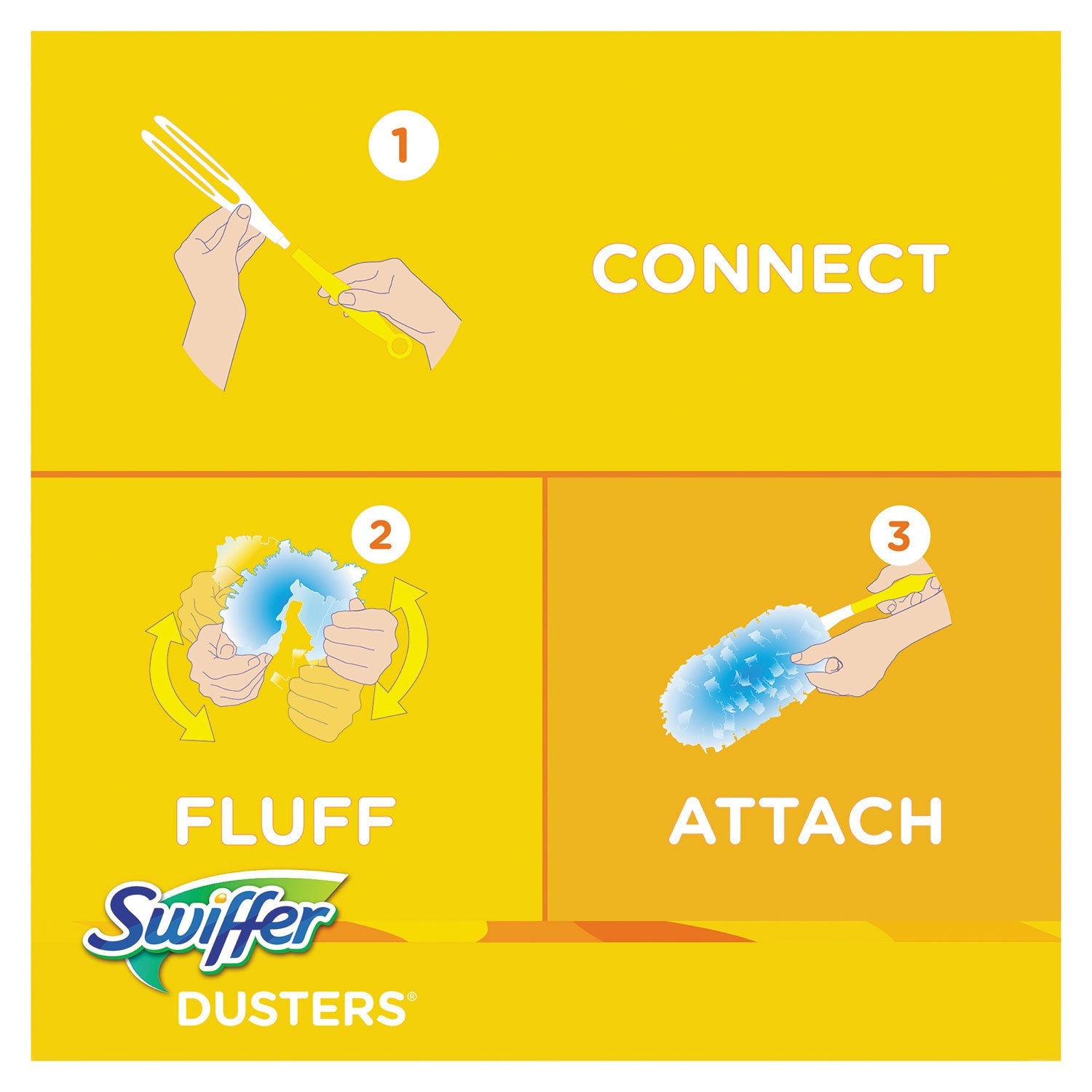 Swiffer® Dusters Starter Kit, Dust Lock Fiber, 6" Handle, Blue/yellow
